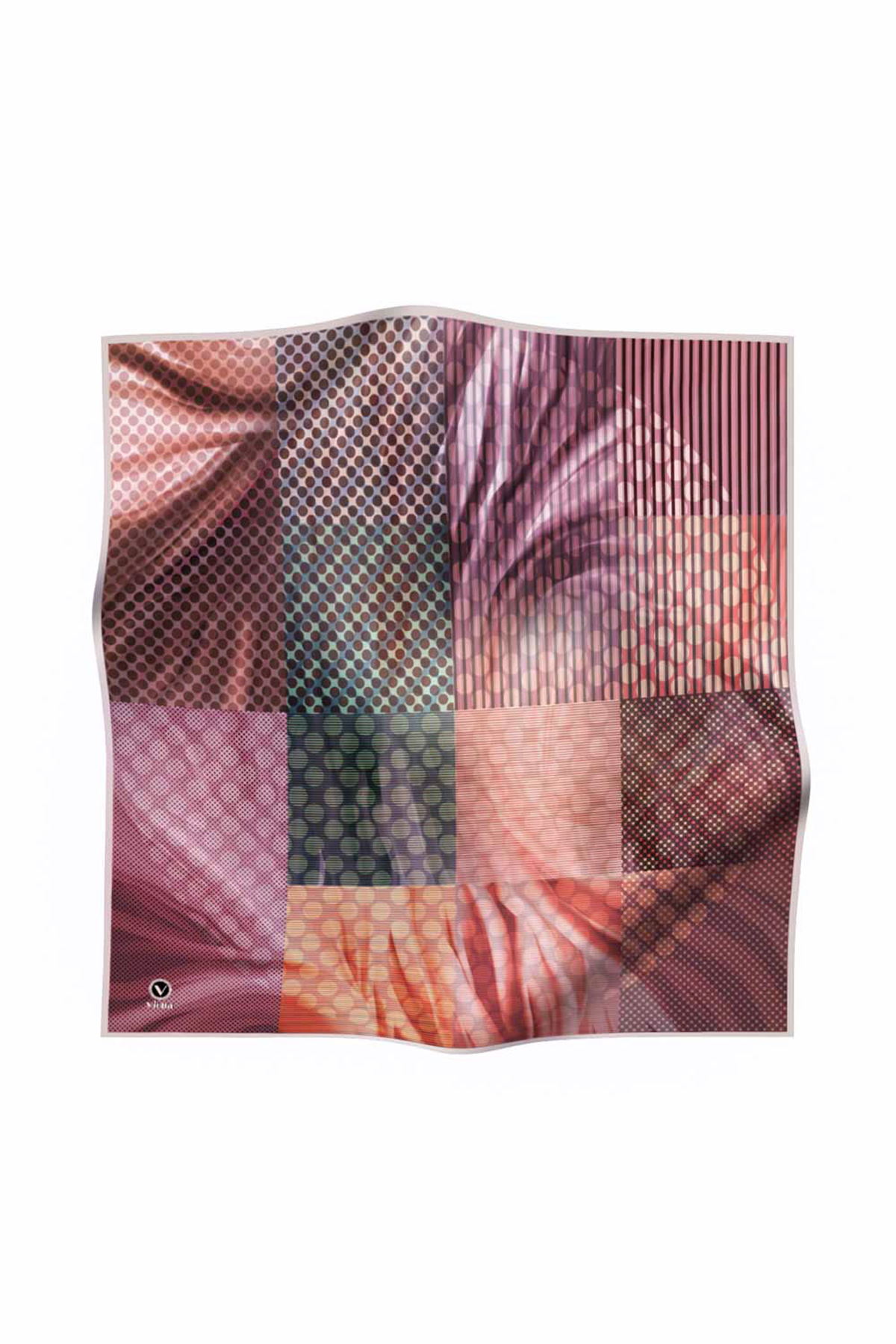 Twill Geometrik Pembe Renkli 90x90 Eşarp (İpek İçermez) Kenar Dikiş Şekli El Dikişli