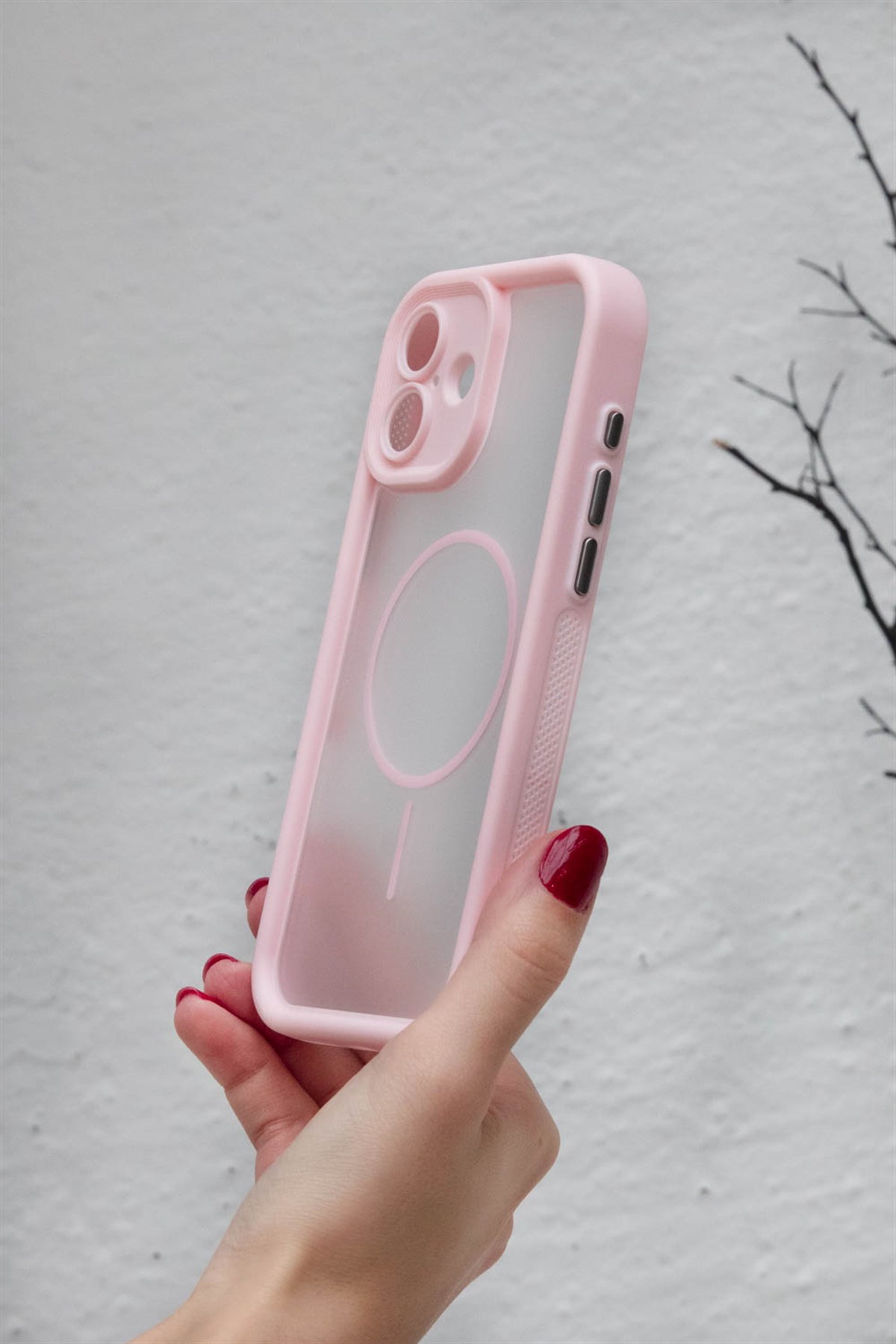 iPhone 16 Plus Uyumlu Kamera Korumalı Magsafe Wireless Şarj Özellikli Mat Silikon Pembe renkli Silikon Telefon Kılıfı