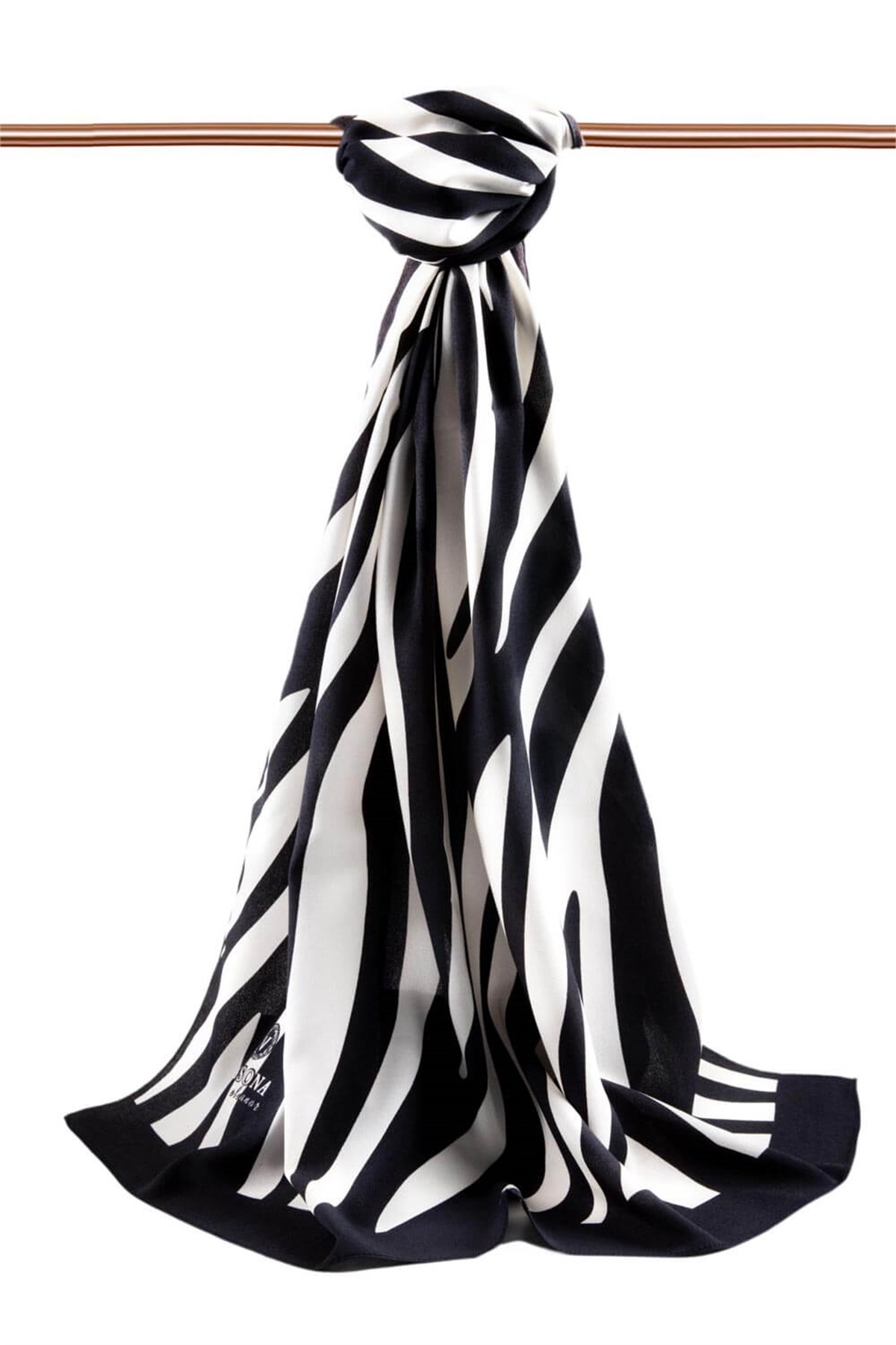 Krep Şal 75x195 Zebra Desenli Siyah Beyaz Kırışmaz Kadın Şal