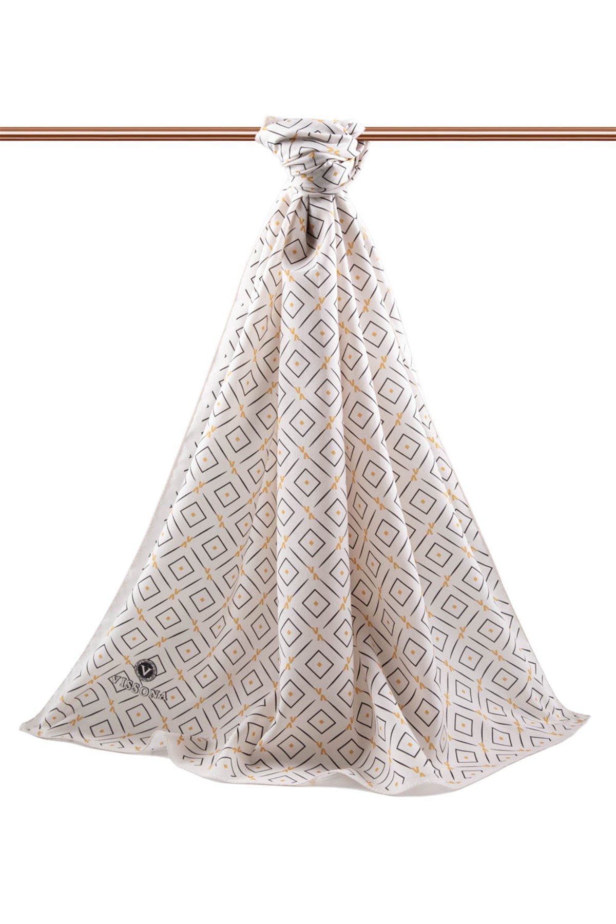KREP GEOMETRİK DESENLİ KREM RENKLİ 75X195 KIRIŞMAZ ŞAL