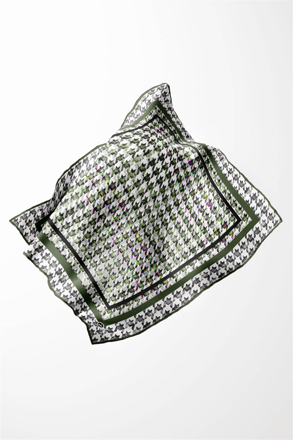 Twill Kazayağı Desenli Haki Renkli 90x90 Eşarp (İpek İçermez) Kenar Dikiş Şekli El Dikişli