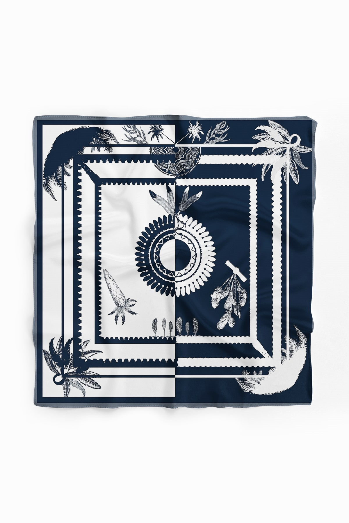 D50 Kadın Etnik Desenli Bandana 50x50 Lacivert DG0229-22 Snz