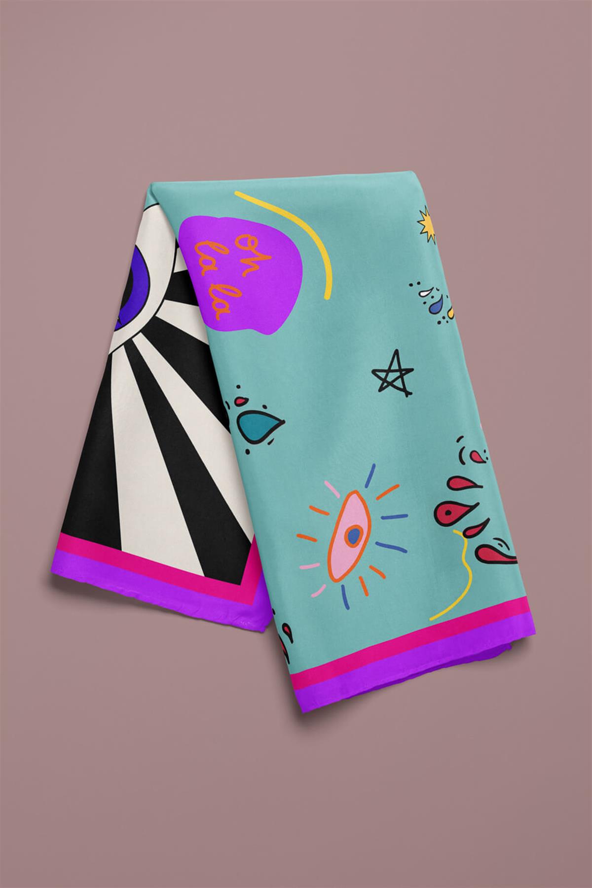 Vissona Göz Desenli %100  İpek Bandana 55x55