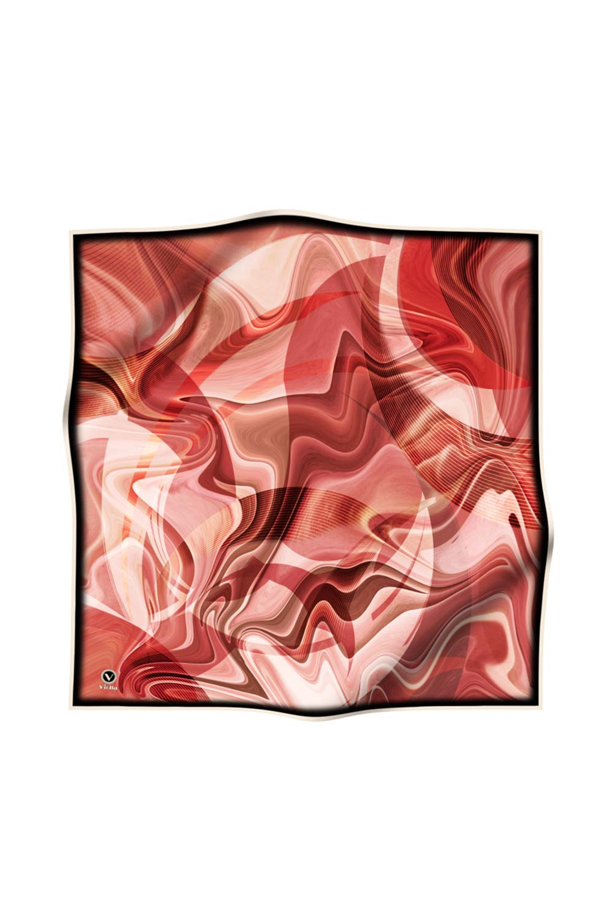 Twill Soyut Dalga Desenli Kırmızı Renkli 90x90 Eşarp (İpek İçermez) Dikim Şekli : El Dikişi