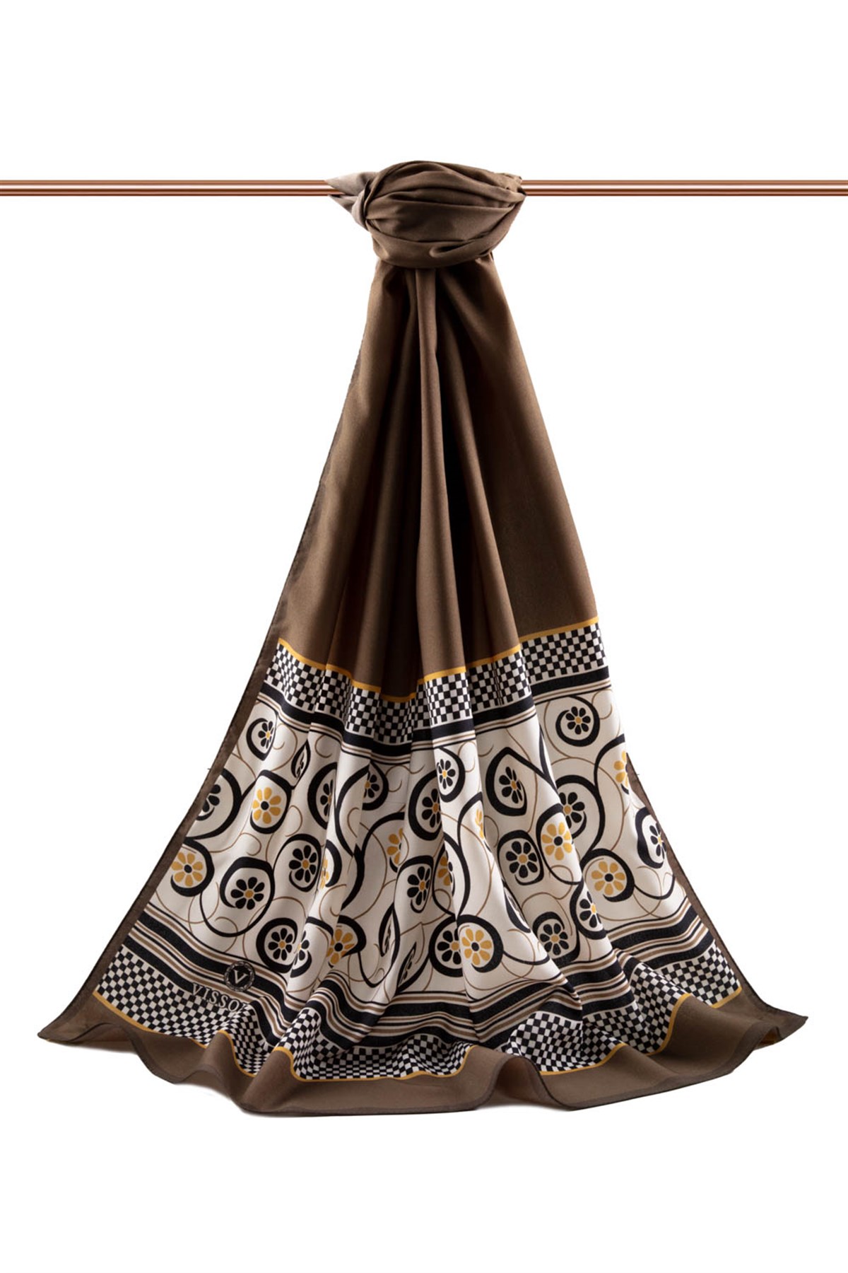 KREP KENAR MOTİFİ ÇİÇEK DESENLİ VİZON RENKLİ 75X195 KIRIŞMAZ ŞAL