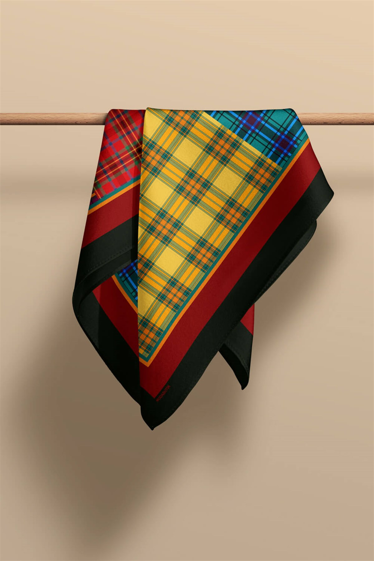 Violla G8 Kadın sarı kırmızı dörtlü ekose Desenli 50x50 Bandana DG01621-22