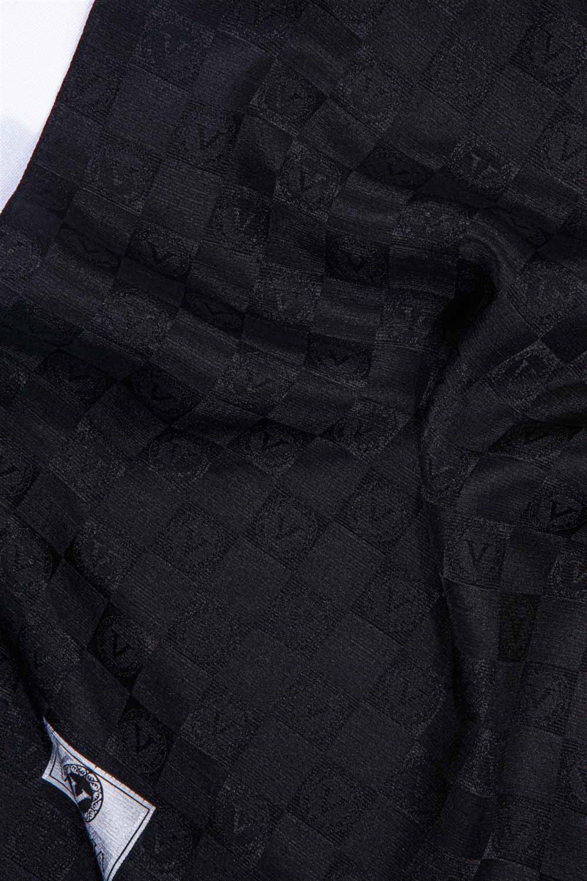 %57 İpek %43 Pamuk Monogram Dokumalı Siyah Renkli 70X190 Yumuşak Dökümlü Şal