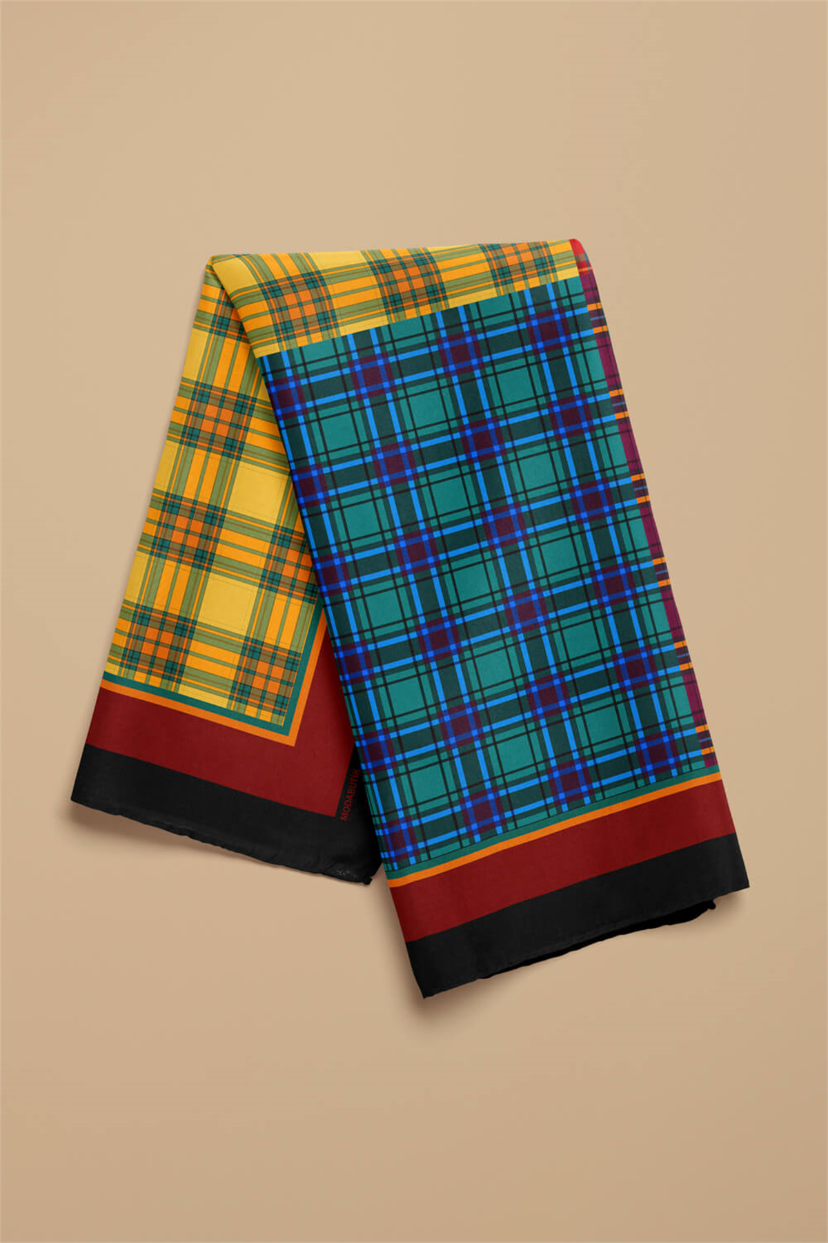 G8 Kadın sarı kırmızı dörtlü ekose Desenli 50x50 Bandana DG01621-22