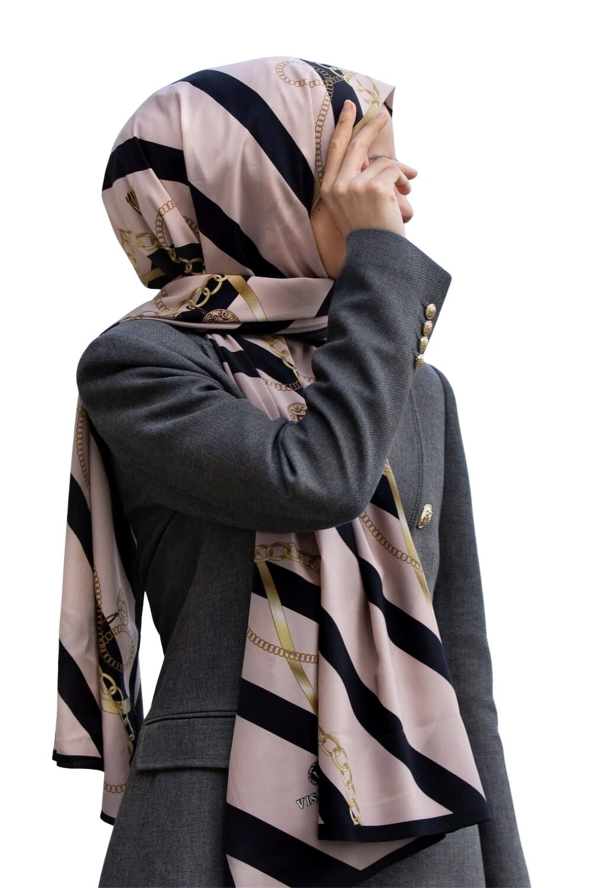 LÜKS MEDİNE İPEĞİ ZİNCİR DESENLİ SİYAH RENKLİ 75X195 KIRIŞMAZ ŞAL MOSS KREP DİKİŞ TİPİ İTALYAN DİKİŞLİ
