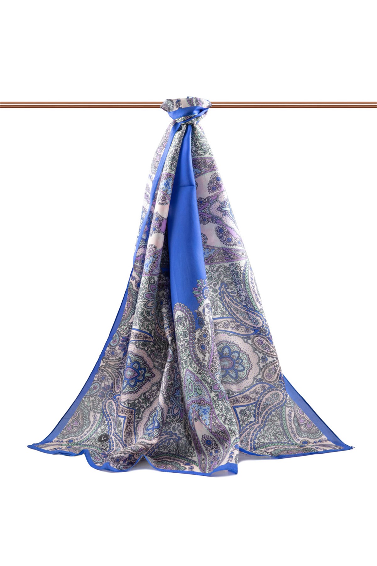 100% İpek Etro Desenli Saks Renkli 92x210 Şal