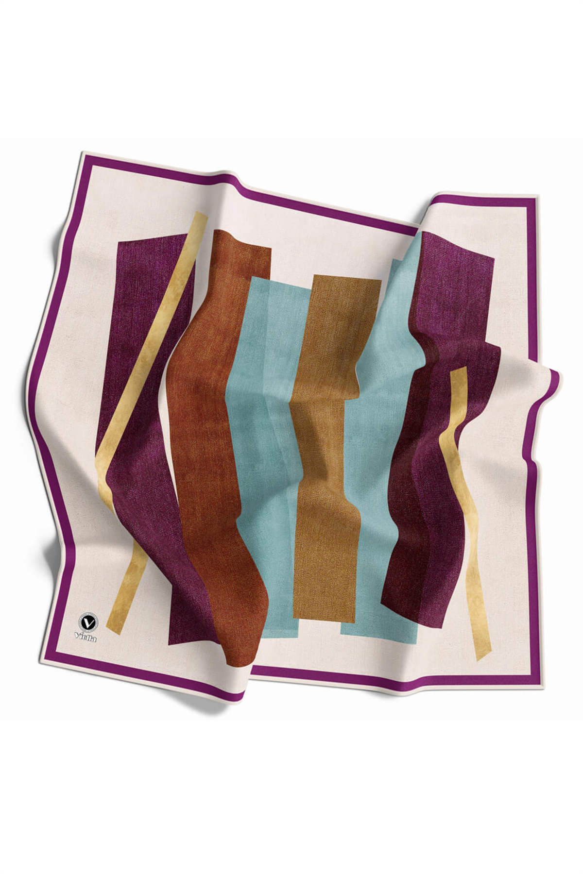 Twill Geometrik Desenli Mürdüm Renkli 90x90 Eşarp (İpek İçermez) Kenar Dikiş Şekli El Dikişli