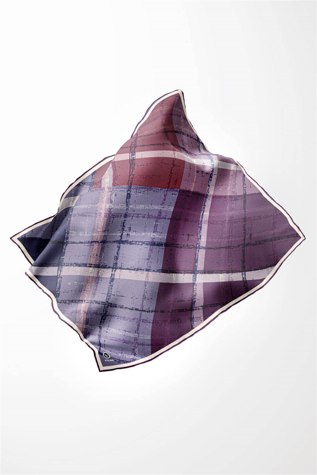 Twill Eskitme Desenli Mor Renkli 90x90 Eşarp (İpek İçermez) Kenar Dikiş Şekli El Dikişli