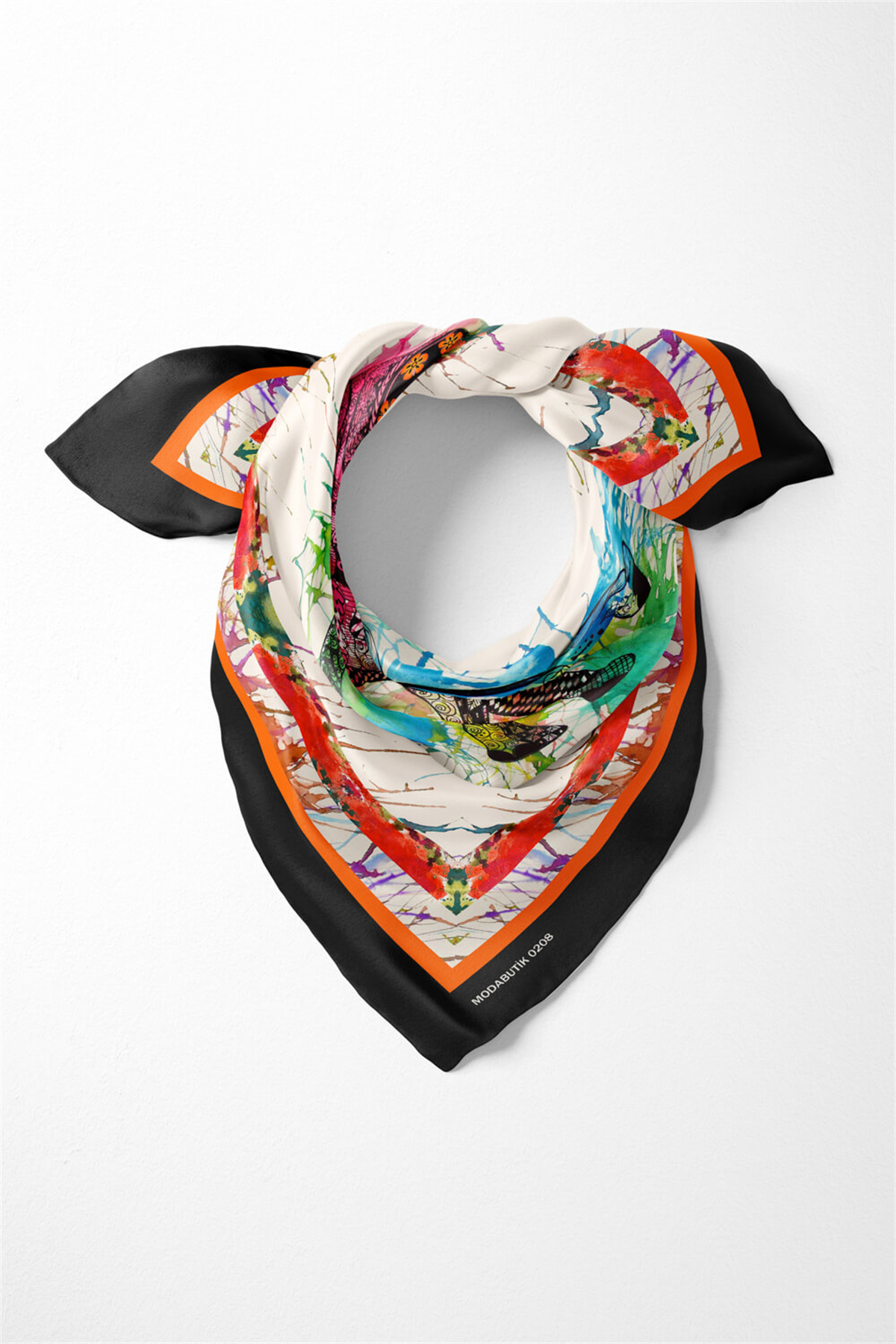 V8 Kadın Fil Desenli Bandana 50x50 Kırmızı DG0208-22