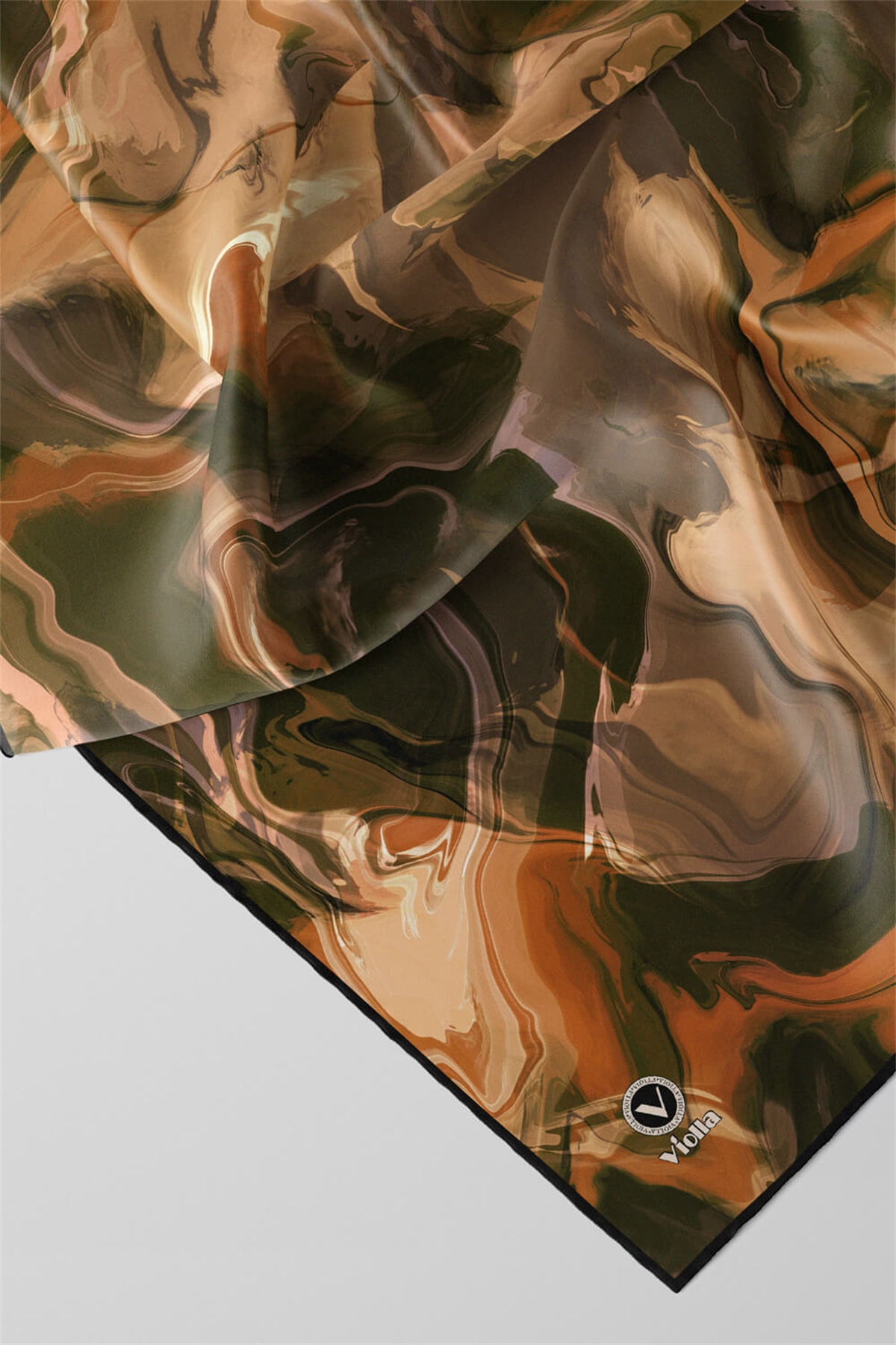 Twill Batik Desenli Hardal Renkli 90x90 Eşarp (İpek İçermez) Kenar Dikiş Şekli El Dikişli