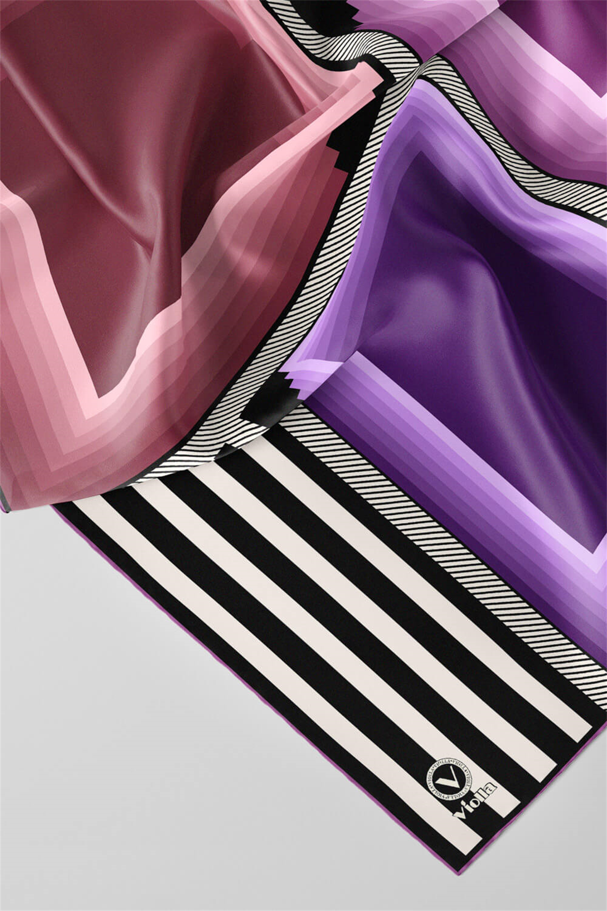 Twill Geometrik Desenli Lila Renkli 90x90 Eşarp (İpek İçermez) Kenar Dikiş Şekli El Dikişli
