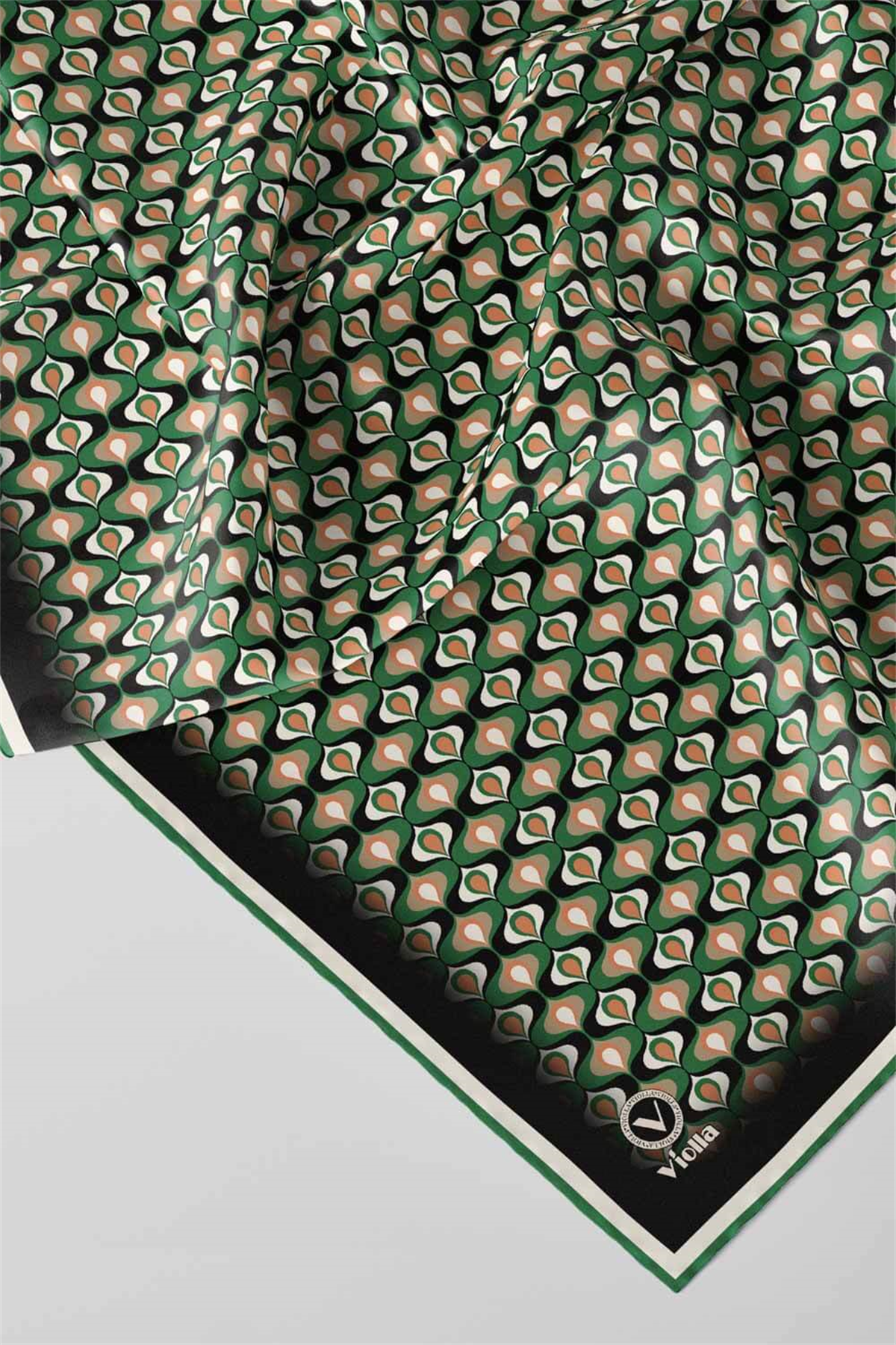 Twill Çıtır Desenli Petrol Yeşili Renkli 90x90 Eşarp (İpek İçermez) Kenar Dikiş Şekli El Dikişli