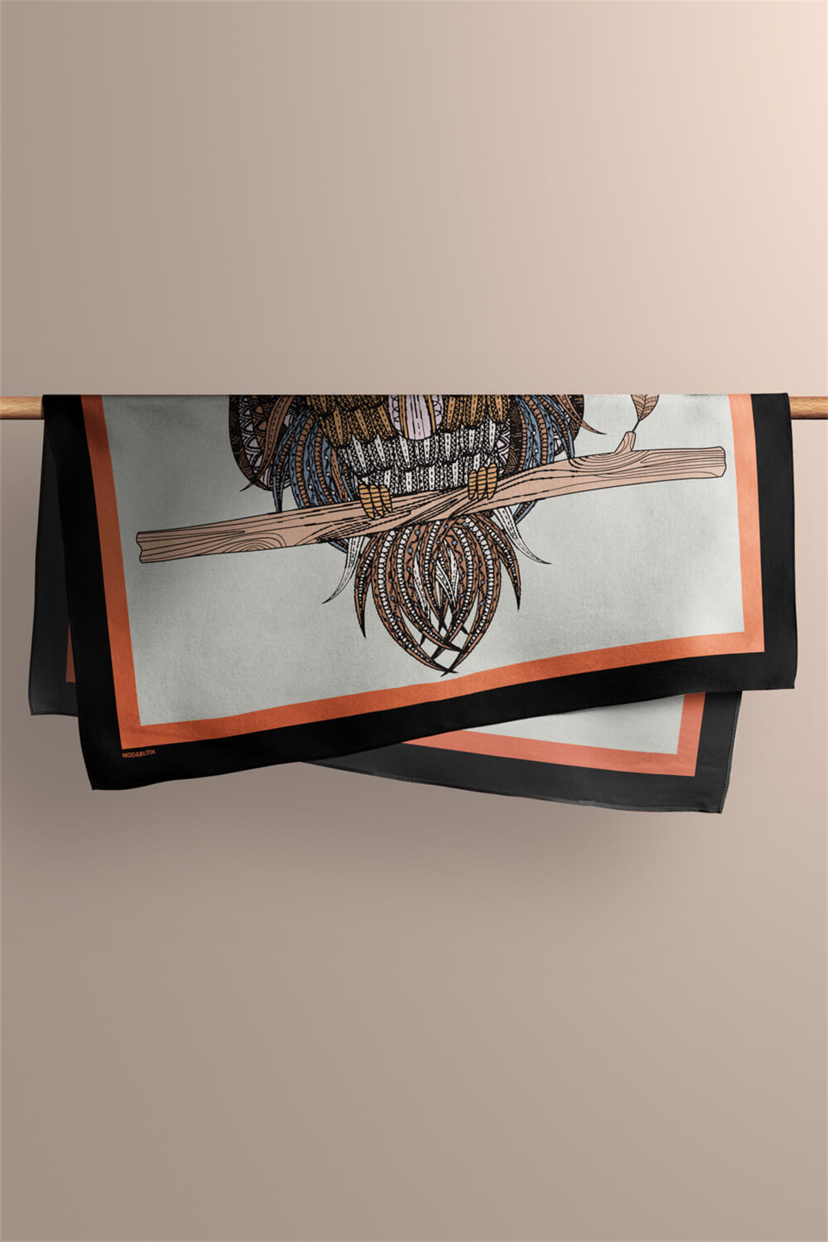 D73 Kadın Krem Ethnic Owl Desenli 50x50 Bandana HYL DG0660-22