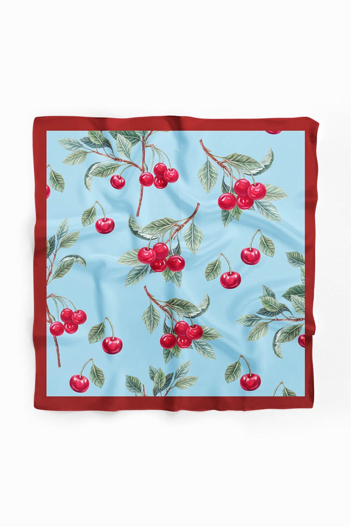 Violla B13 Kadın Kiraz Desenli Bandana 55x55 Kırmızı Yeşil