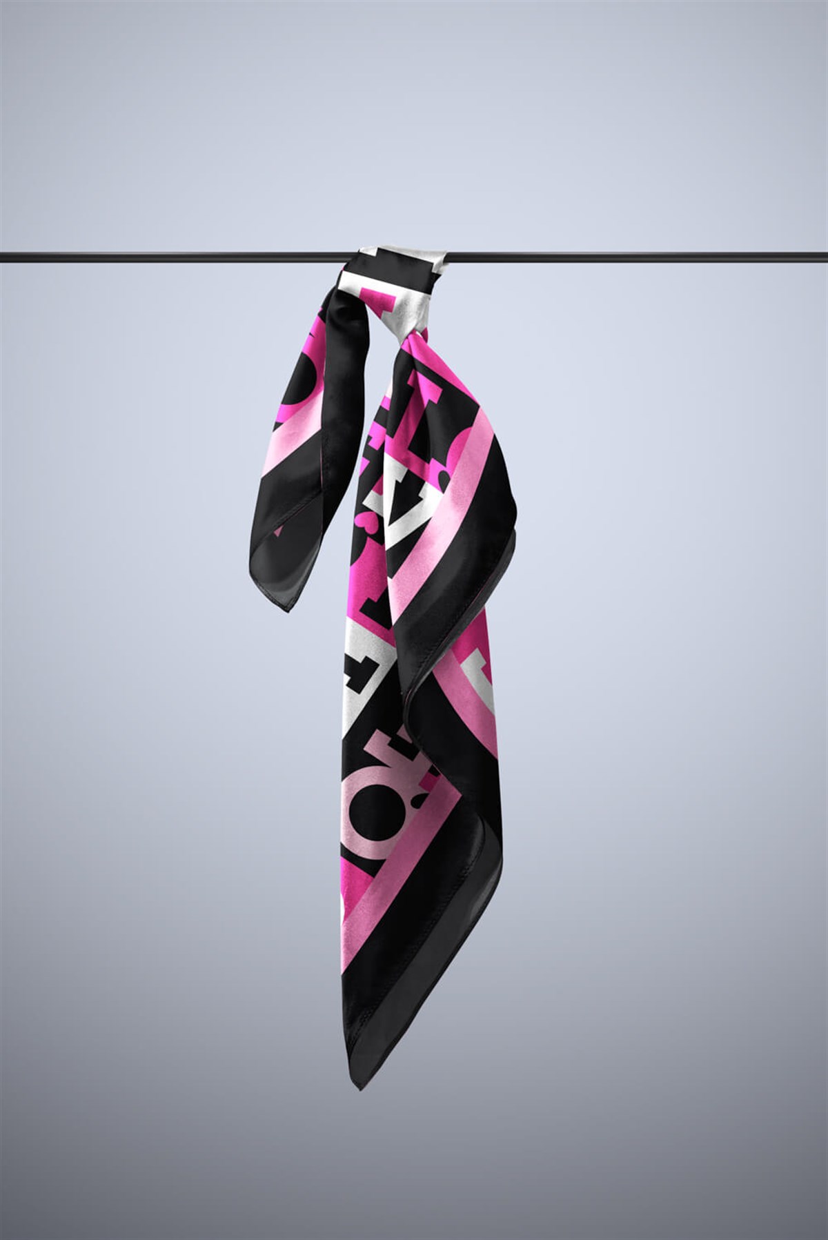 Violla B87 Kadın Siyah Pembe Love Desenli 50x50 Bandana HYL DG0847-22