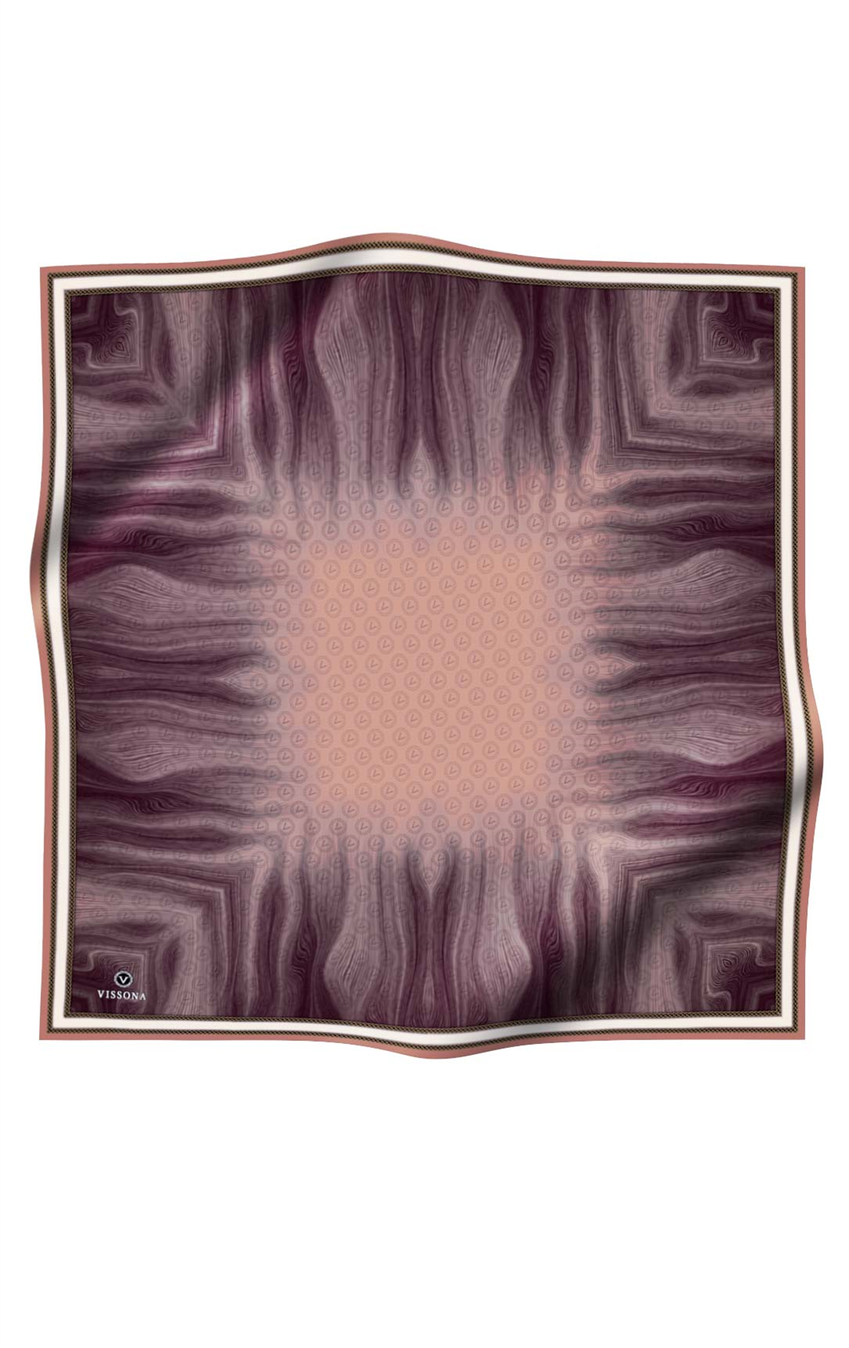 100% Twill İpek Monogram Desenli Somon Renkli 90x90 Dikim Şekli : El Dikişi Eşarp