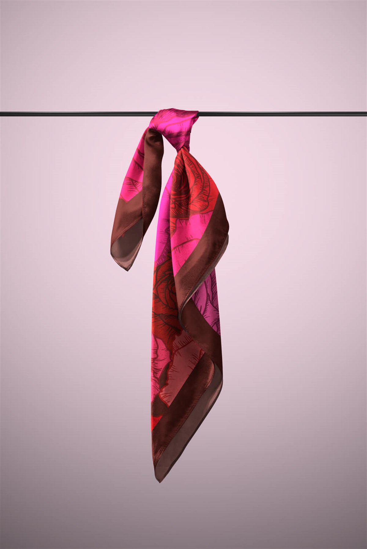 Violla F1  Kadın Gül Desenli Bandana 50x50 Kırmızı  DG0133-22