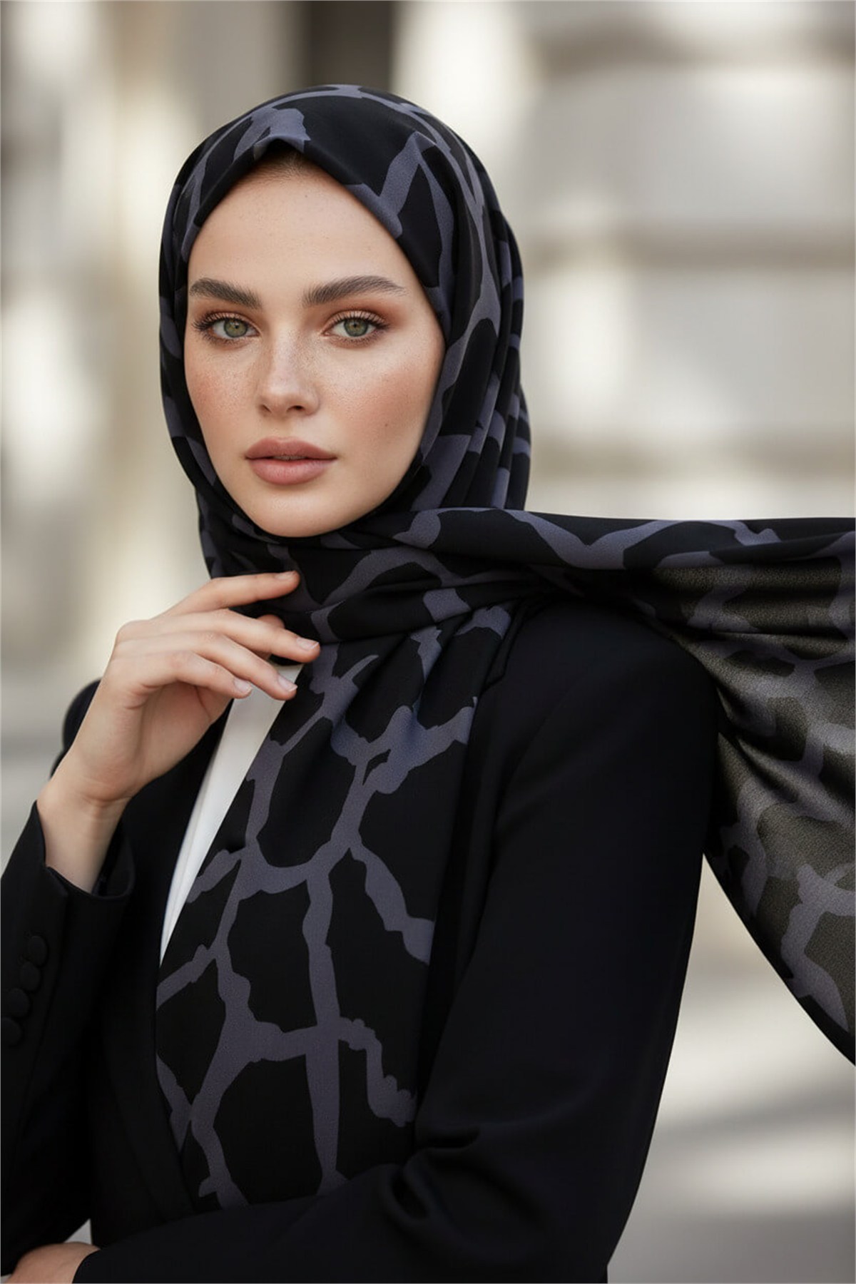 KREP TAŞ DESENLİ SİYAH - FÜME RENKLİ 75X195 KIRIŞMAZ ŞAL