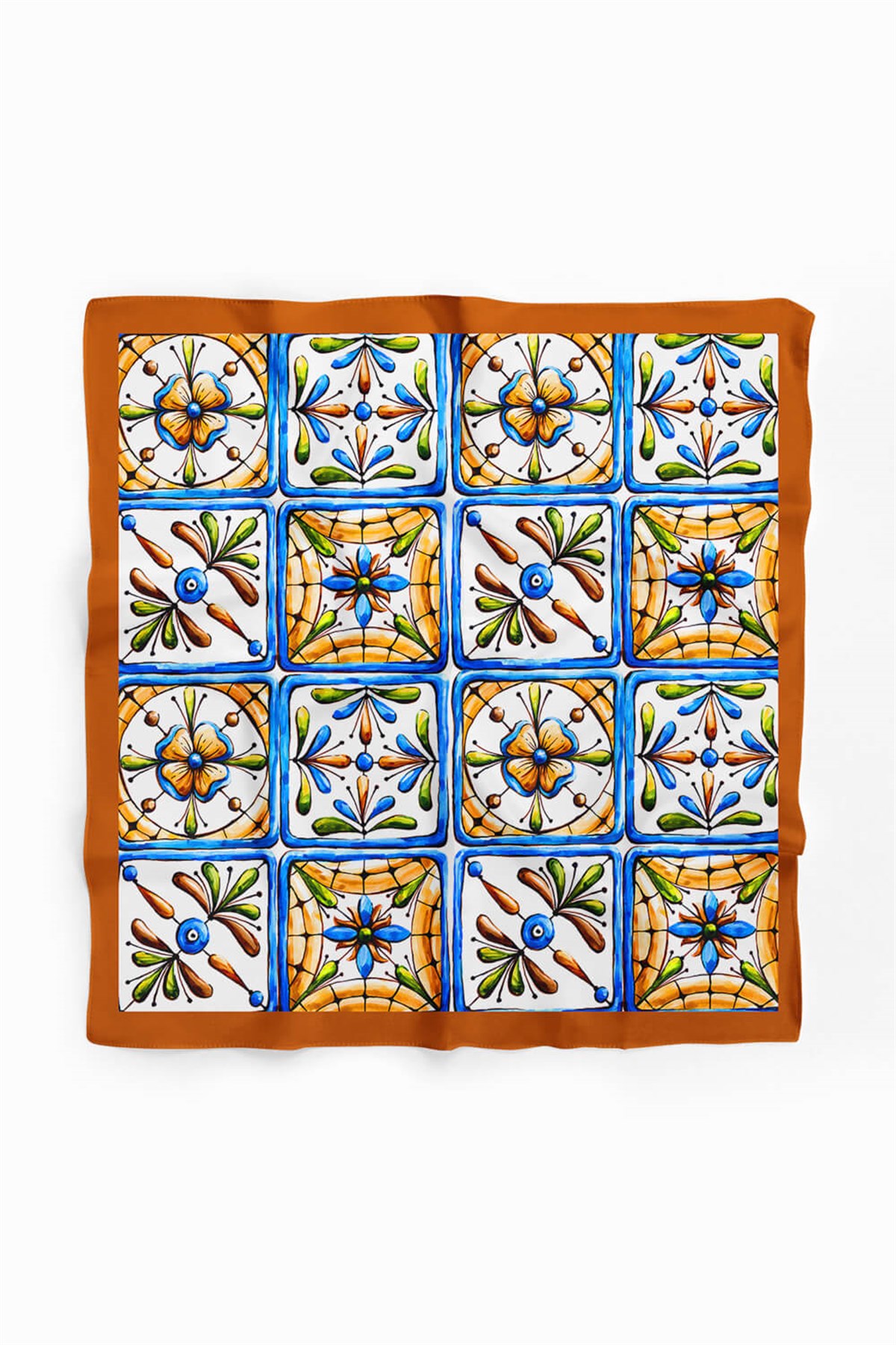 Violla E29 Kadın Kareli Desenli Bandana 50x50 Mavi Sarı DG0338-22