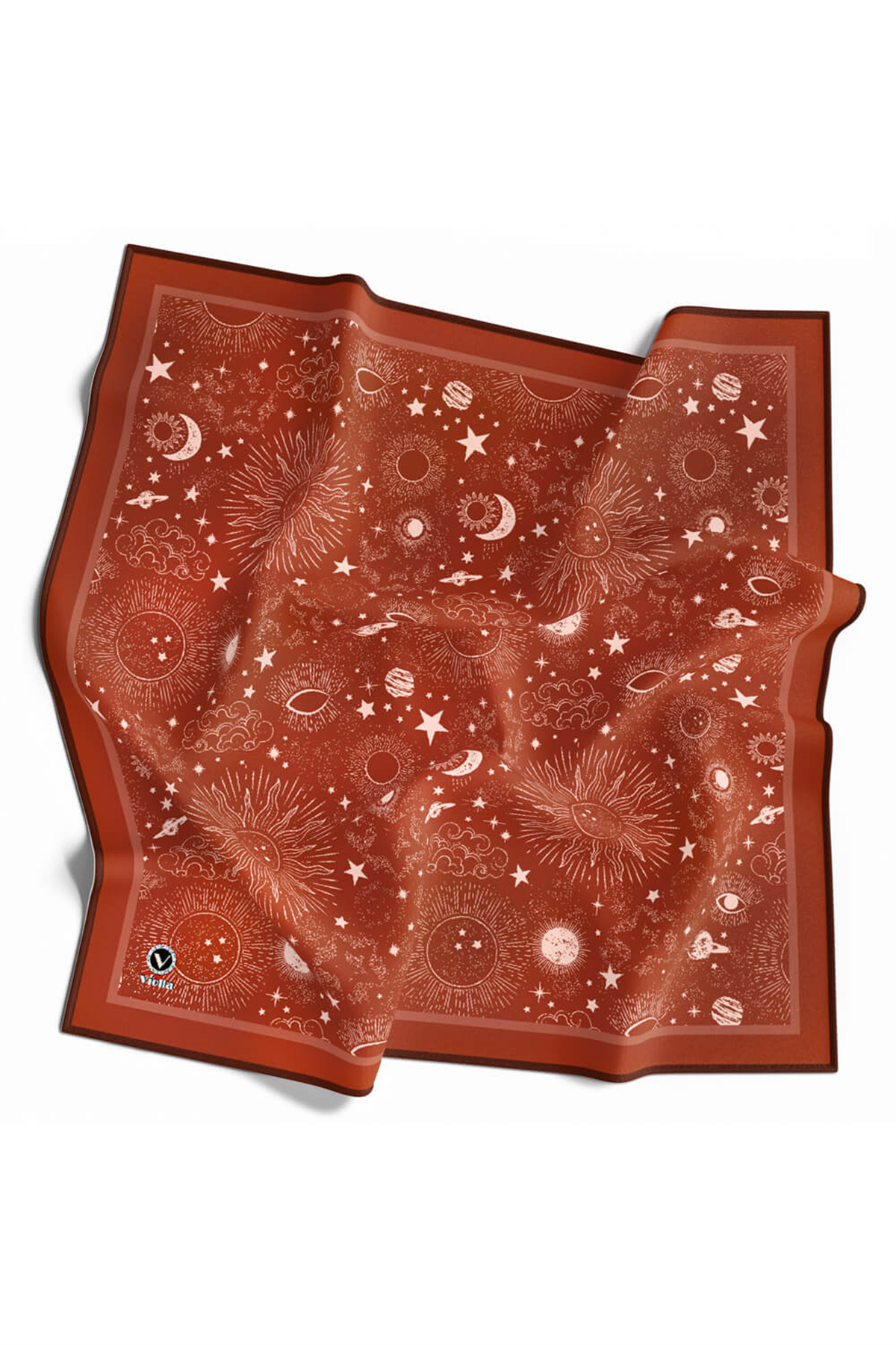 Twill Galaksi Desenli Taba Renkli 90x90 Eşarp (İpek İçermez) Dikim Şekli : El Dikişi