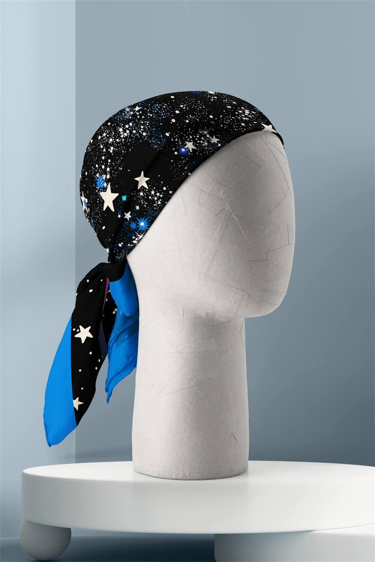 F29 Kadın Mavi Siyah Yıldız Desenli 50x50 Bandana HYL DG01262-22