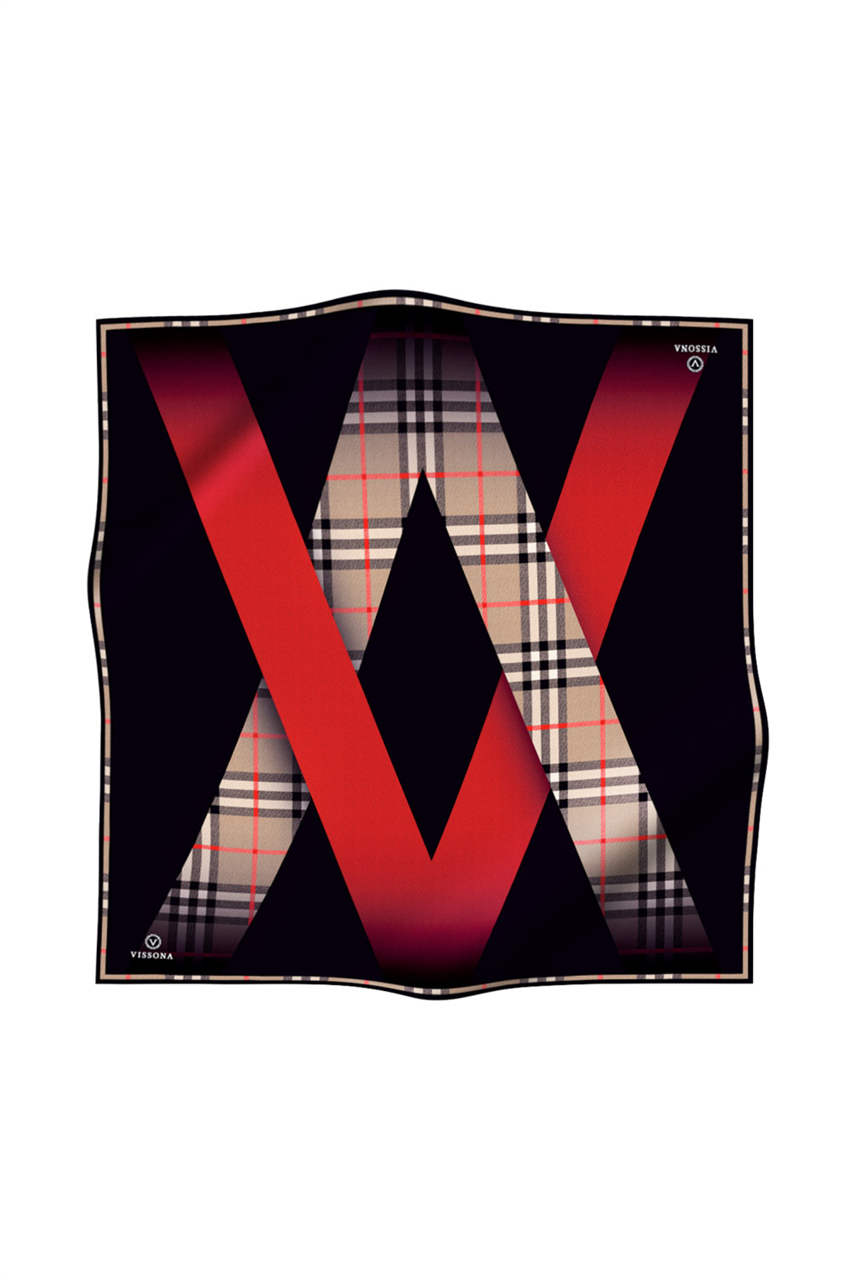 % 57 İPEK % 43 VİSKON Twill İpek Ekose Desenli Kırmızı - Siyah Renkli 90x90 Eşarp Dikim Şekli : El Dikişi