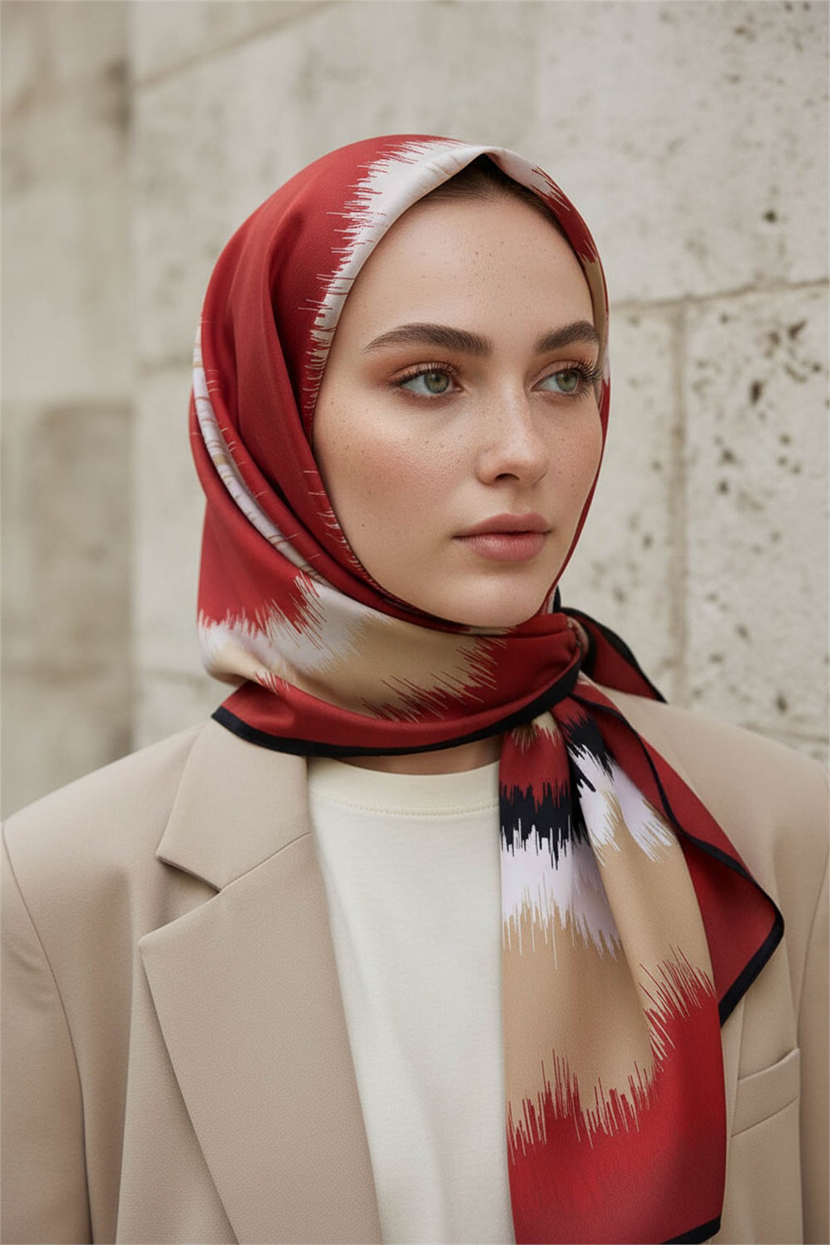 KREP FREKANS DESENLİ BORDO RENKLİ 75X195 KIRIŞMAZ ŞAL