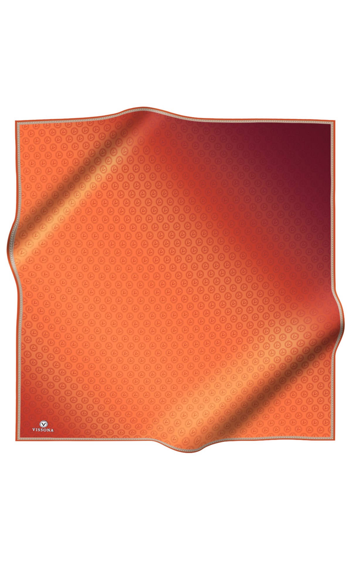 %100 Twill İpek Monogram Desenli Taba Renkli 90x90 Eşarp Dikim Şekli : El Dikişi
