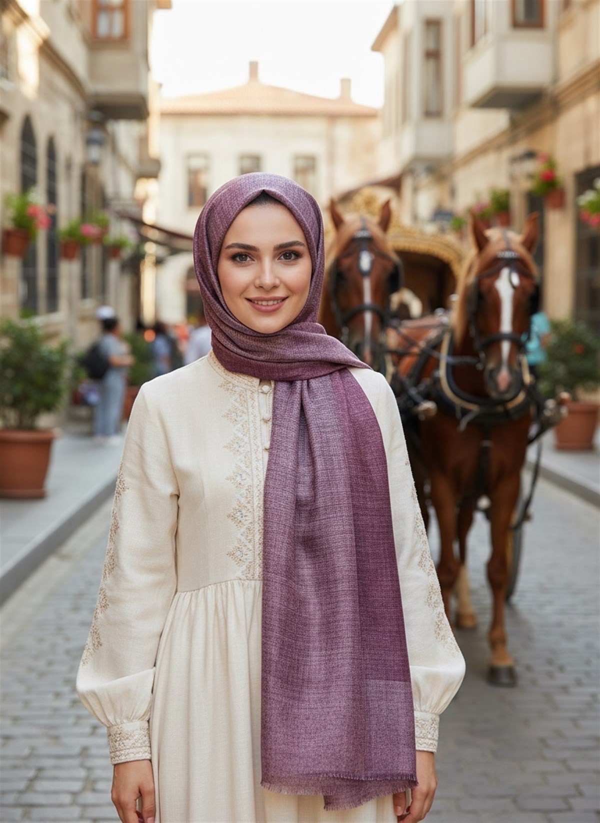 %100 Saf İpek Şal İnce Saten Vual Dokuma Damask Desenli Pudra Renkli 90x210 Şal