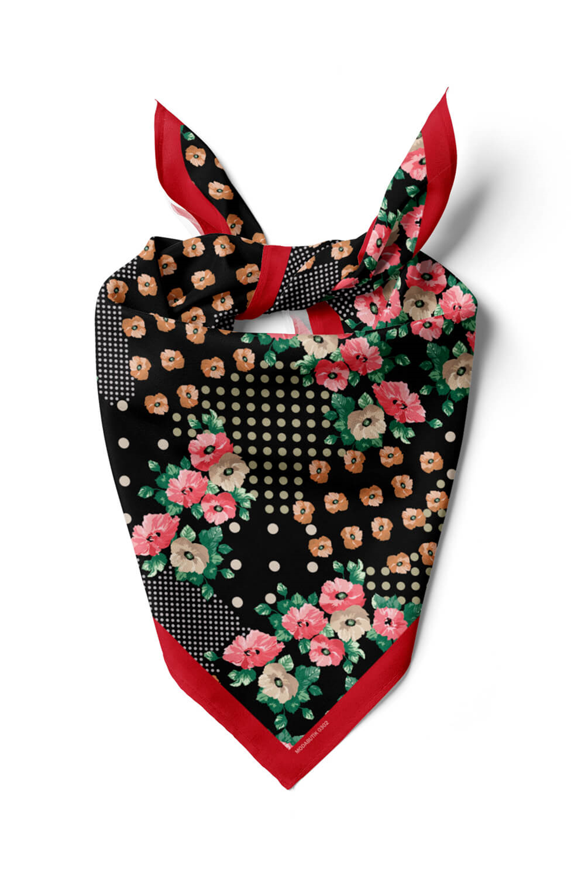 D107 Kadın Patchwork Desenli Bandana 50x50 Yeşil Pembe