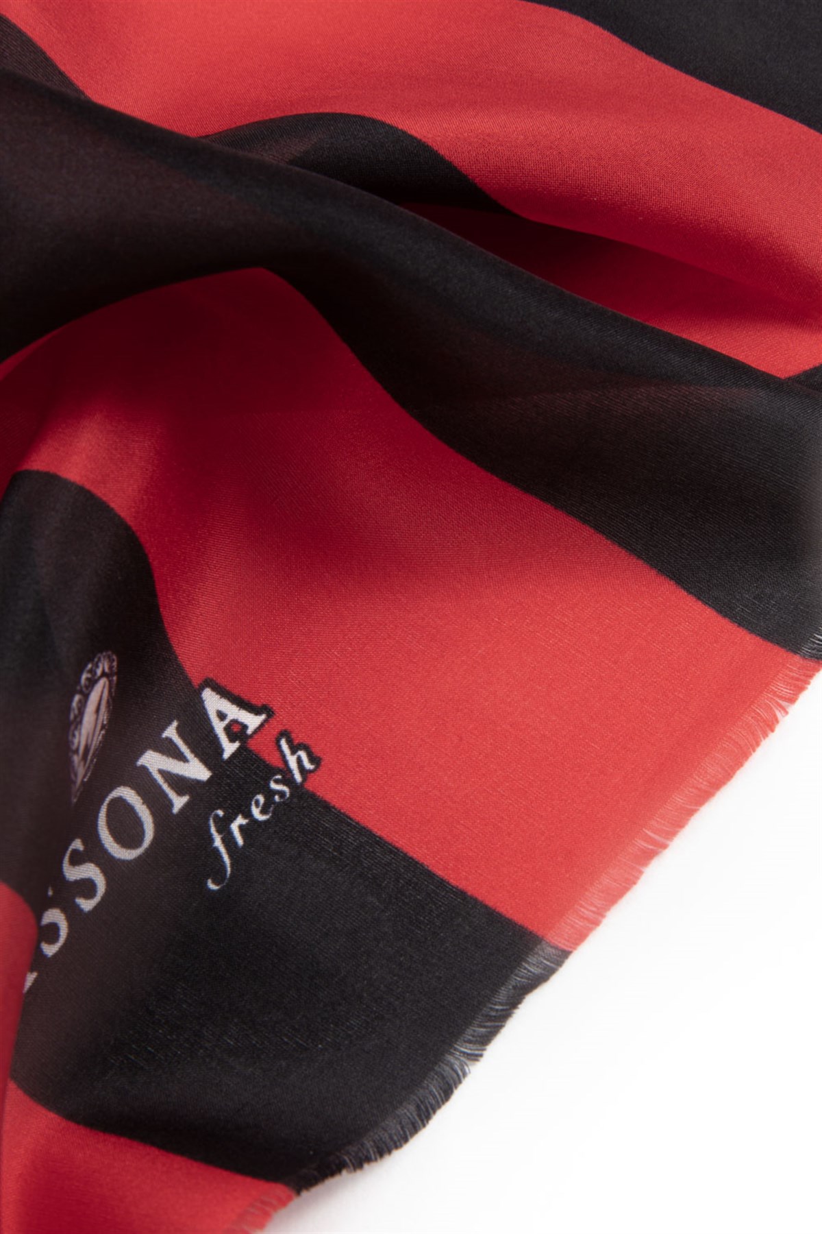 %100 İpek Şerit Ve Varak Desenli Kırmızı - Siyah Renkli 92x210 Şal