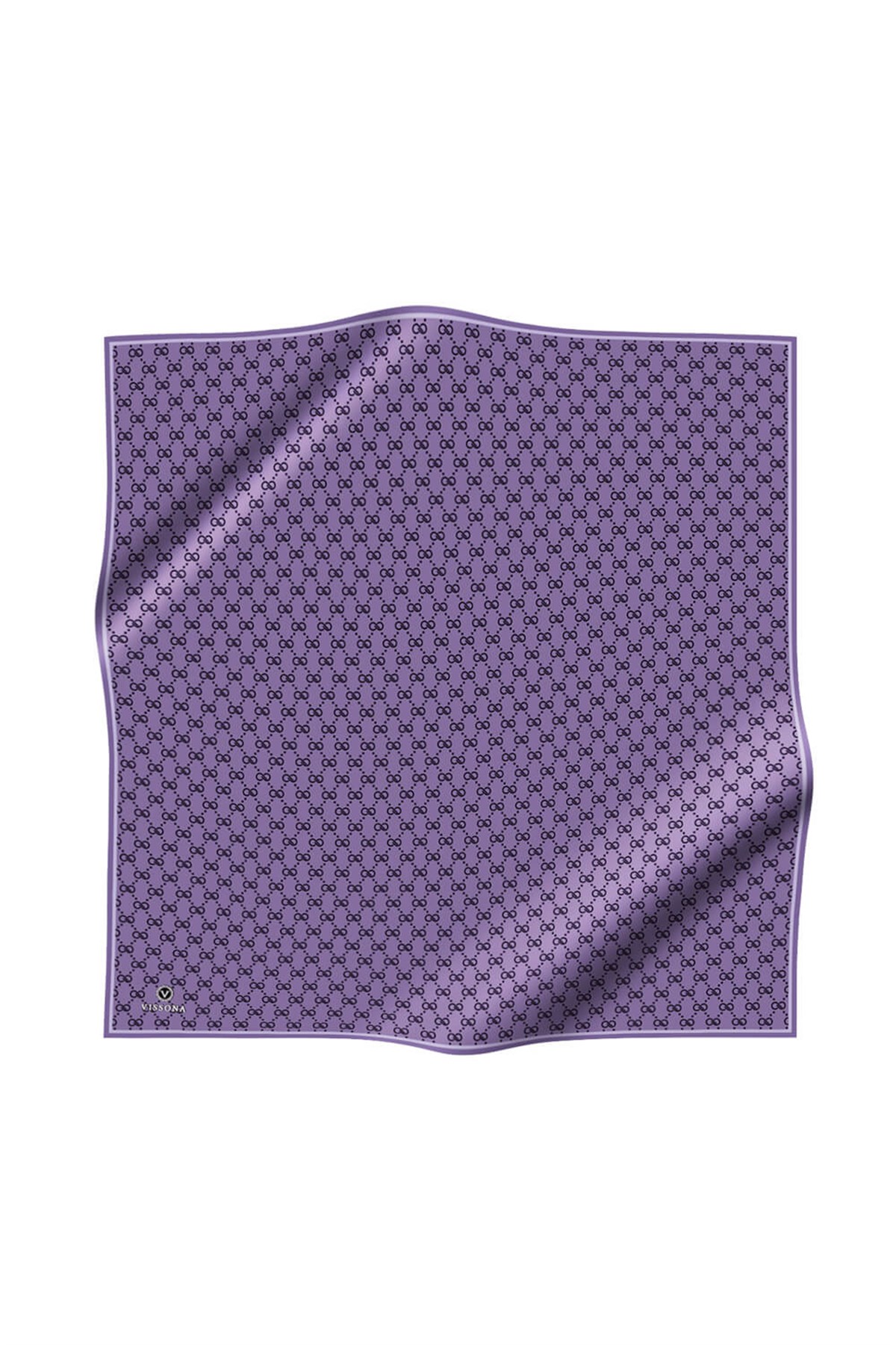 %100 Twill İpek Geometrik Desenli Lila Renkli 90x90 Eşarp Dikim Şekli : El Dikişi