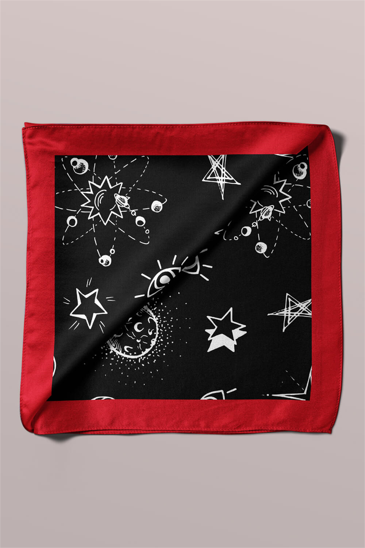 A116 Kadın Yıldız Desenli Bandana 55x55 Siyah Beyaz DG0405-22