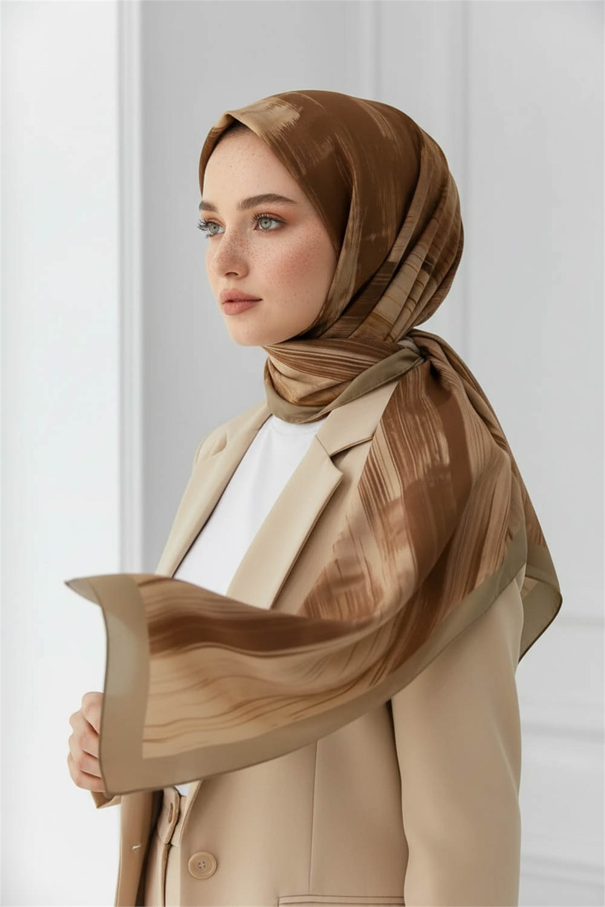 KREP ÇİZGİ DESENLİ HARDAL RENKLİ 75X195 KIRIŞMAZ ŞAL