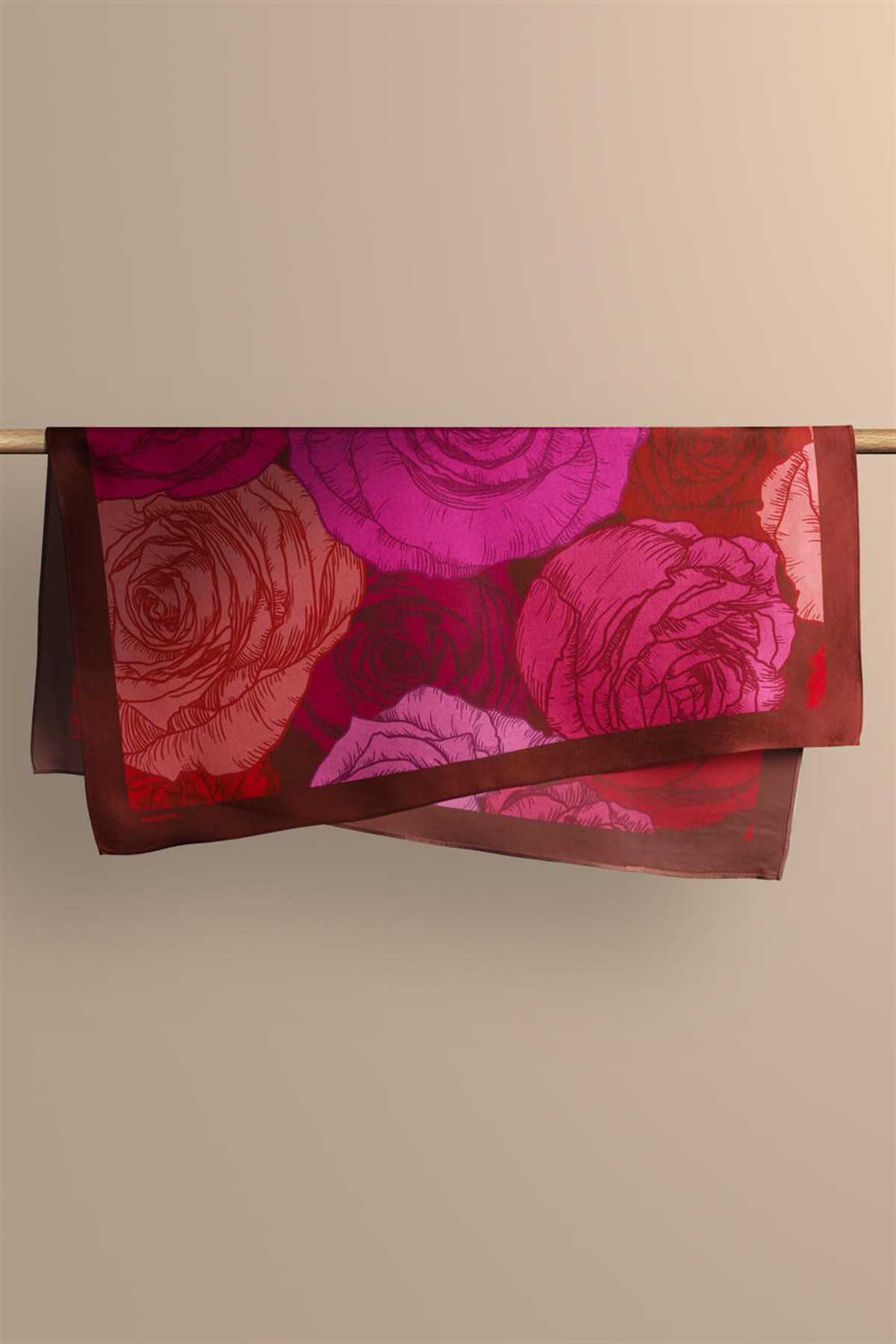 Violla F1  Kadın Gül Desenli Bandana 50x50 Kırmızı  DG0133-22