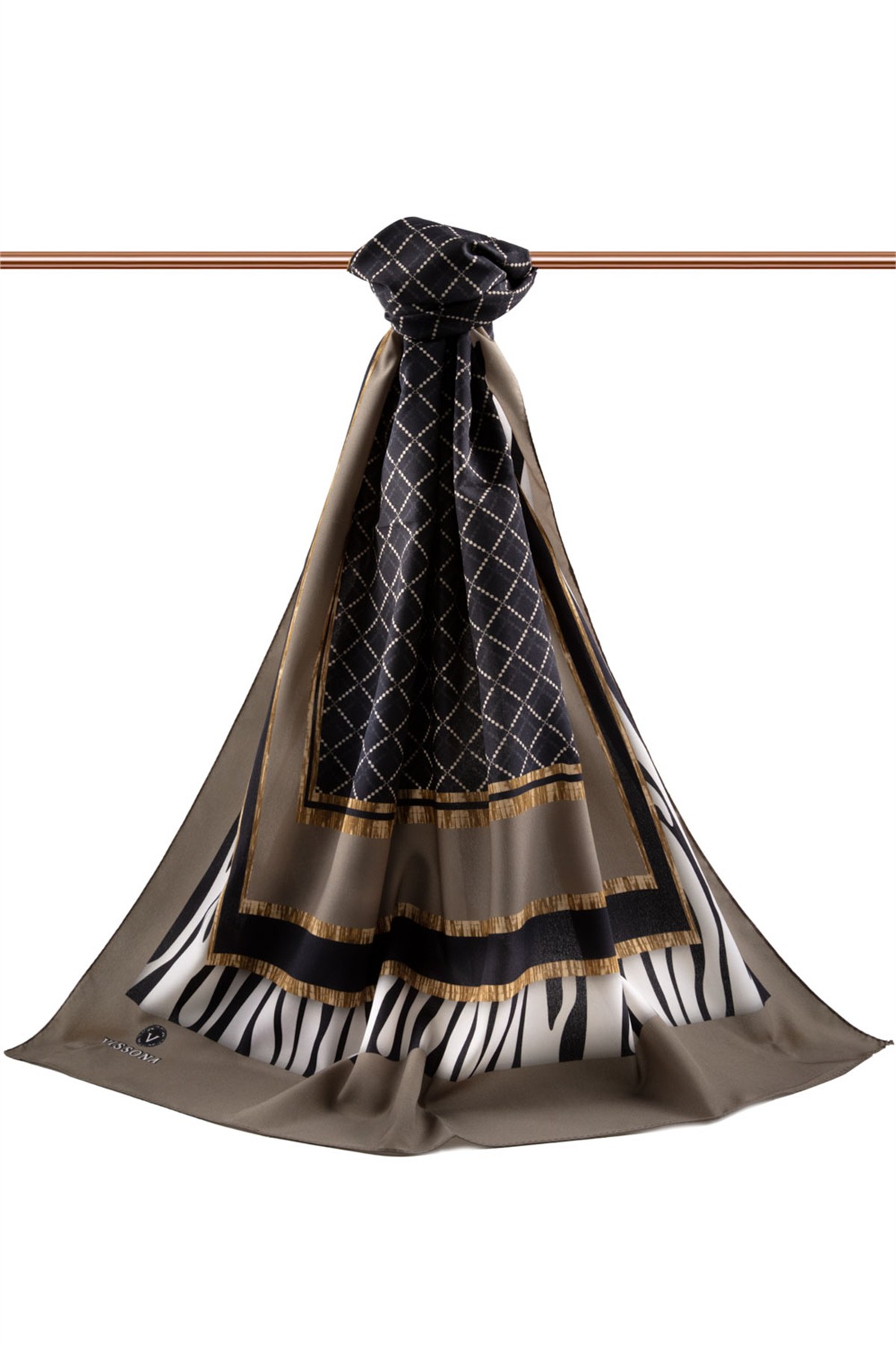 KREP ZEBRALI BAKLAVA DESENLİ TAŞ RENKLİ 75X195 KIRIŞMAZ ŞAL