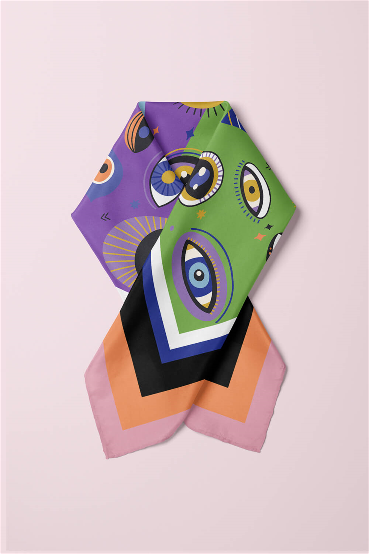 E55 Kadın Mor Yeşil Göz Desenli 50x50 Bandana HYL DG01673-22