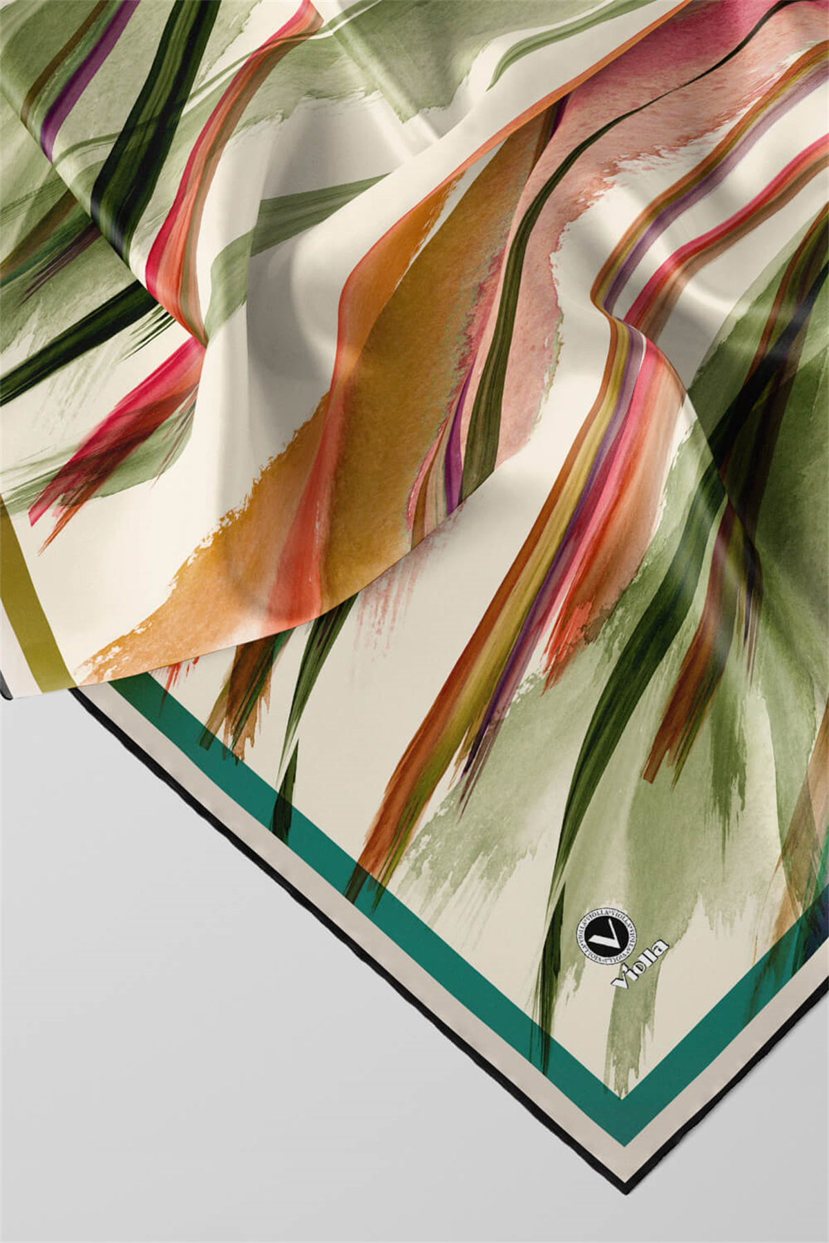 Twill Fırça Desenli Turuncu - Haki Renkli 90x90 Eşarp (İpek İçermez) Kenar Dikiş Şekli El Dikişli