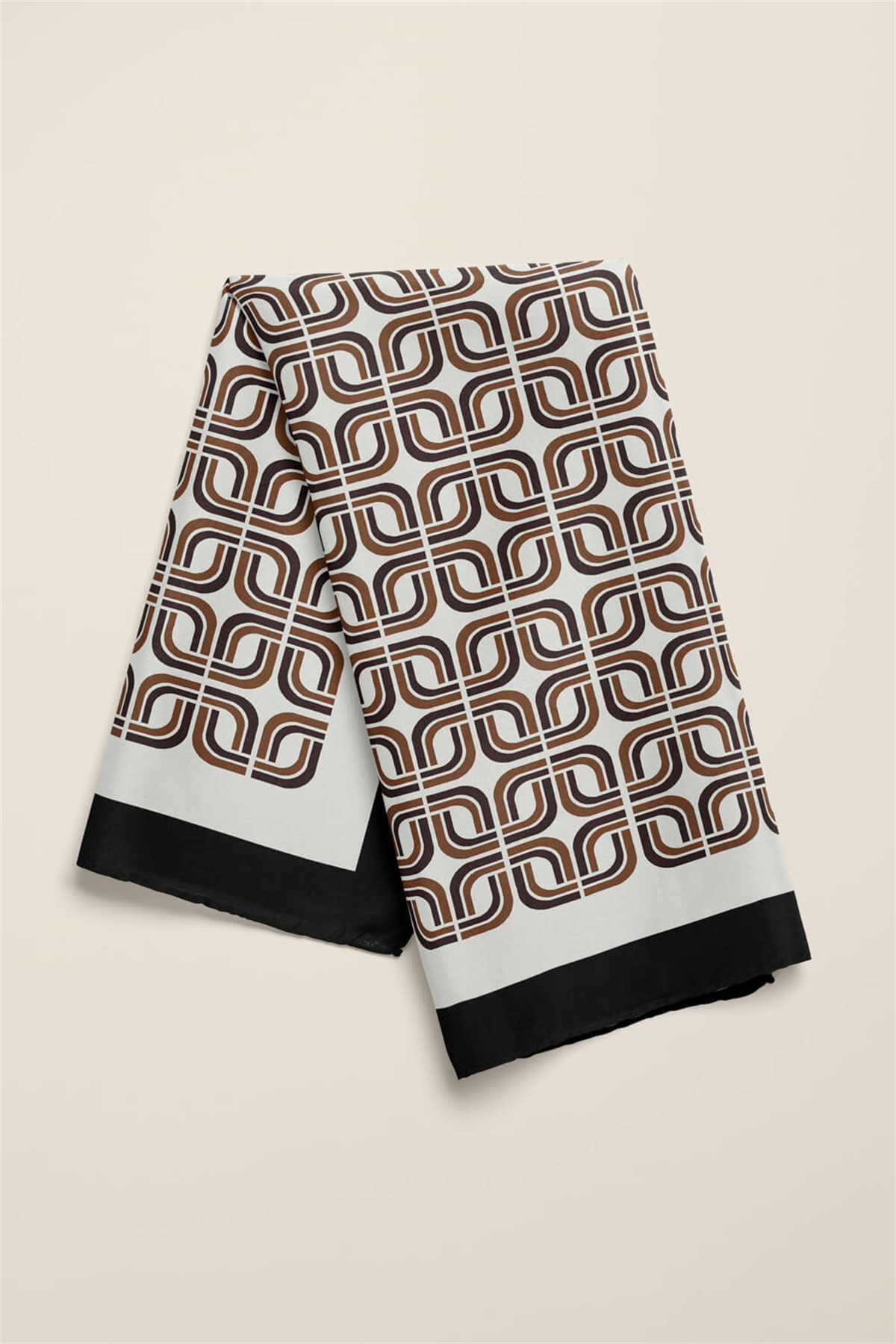 B32 Kadın Gri Geometrik Desenli 50x50 Bandana HYL DG01592-22