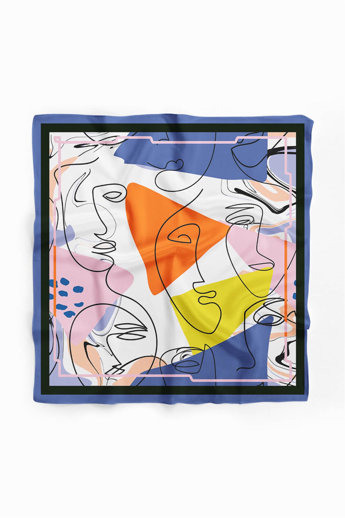 A57 Kadın Turuncu Beyaz Silüet Desenli 50x50 Bandana HYL DG01438-22