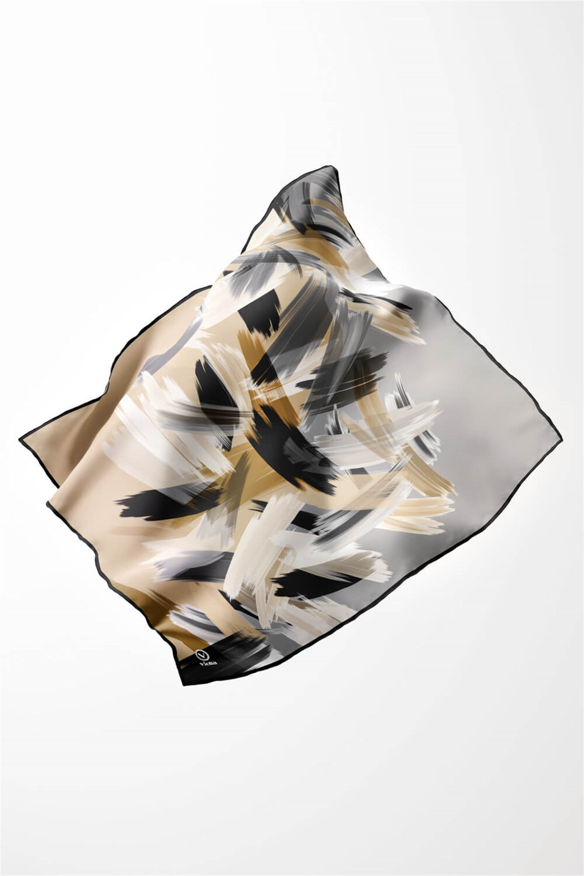 Twill Fırça Desenli Gri Renkli 90x90 Eşarp (İpek İçermez) Kenar Dikiş Şekli El Dikişli