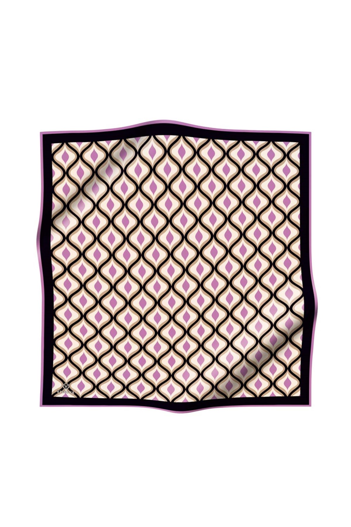%100 Twill İpek Etnik Desenli Lila Renkli 90x90 Eşarp Dikim Şekli : El Dikişi
