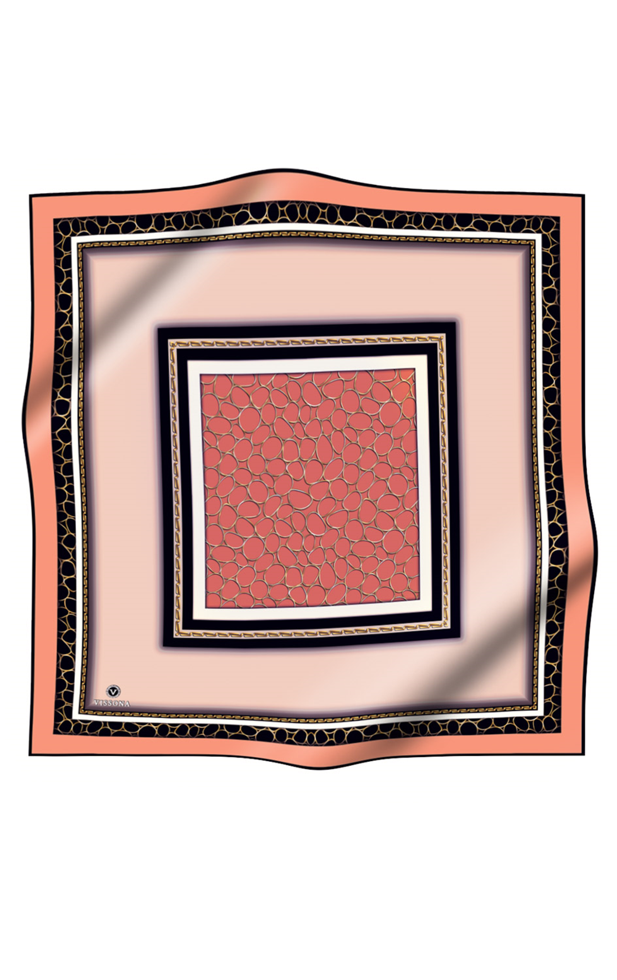 % 57 İPEK % 43 VİSKON Twill İpek Gold Halka Desenli Nar Çiçeği - Siyah Renkli 90x90 Eşarp Dikim Şekli : El Dikişi