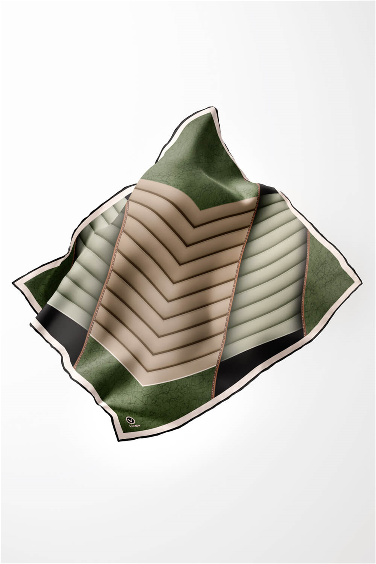 Twill Zigzag Desenli Zümrüt Yeşili Renkli 90x90 Eşarp (İpek İçermez) Kenar Dikiş Şekli El Dikişli