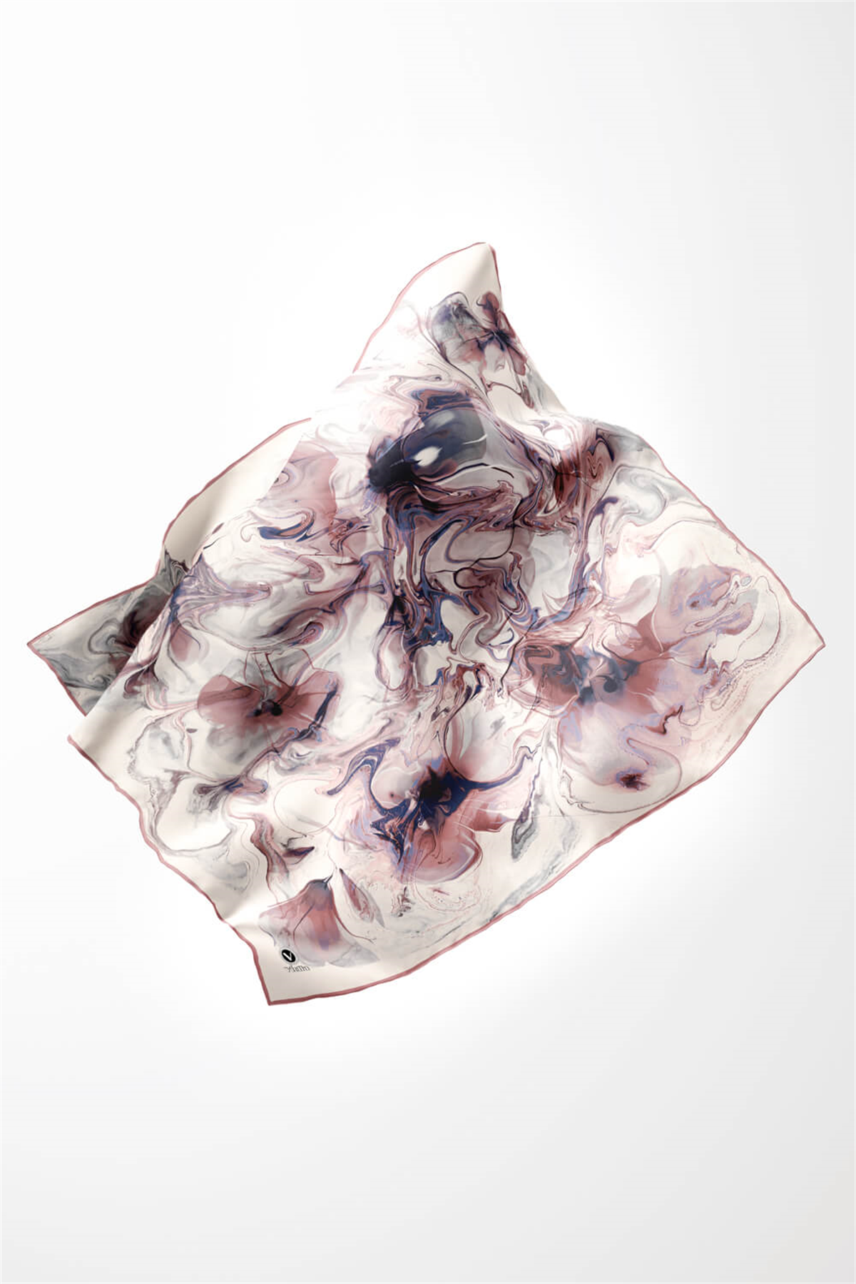 Twill Soyut Desenli Pudra Renkli 90x90 Eşarp (İpek İçermez) Kenar Dikiş Şekli El Dikişli