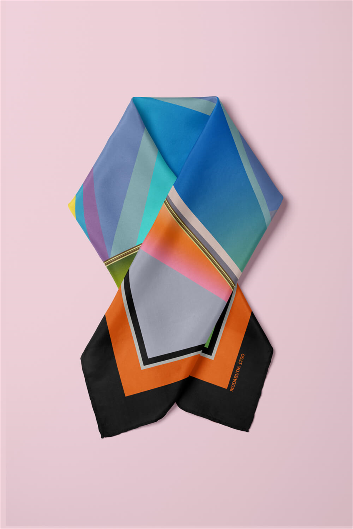 C68 Kadın Turuncu Mavi Extreme Desenli 50x50 Bandana